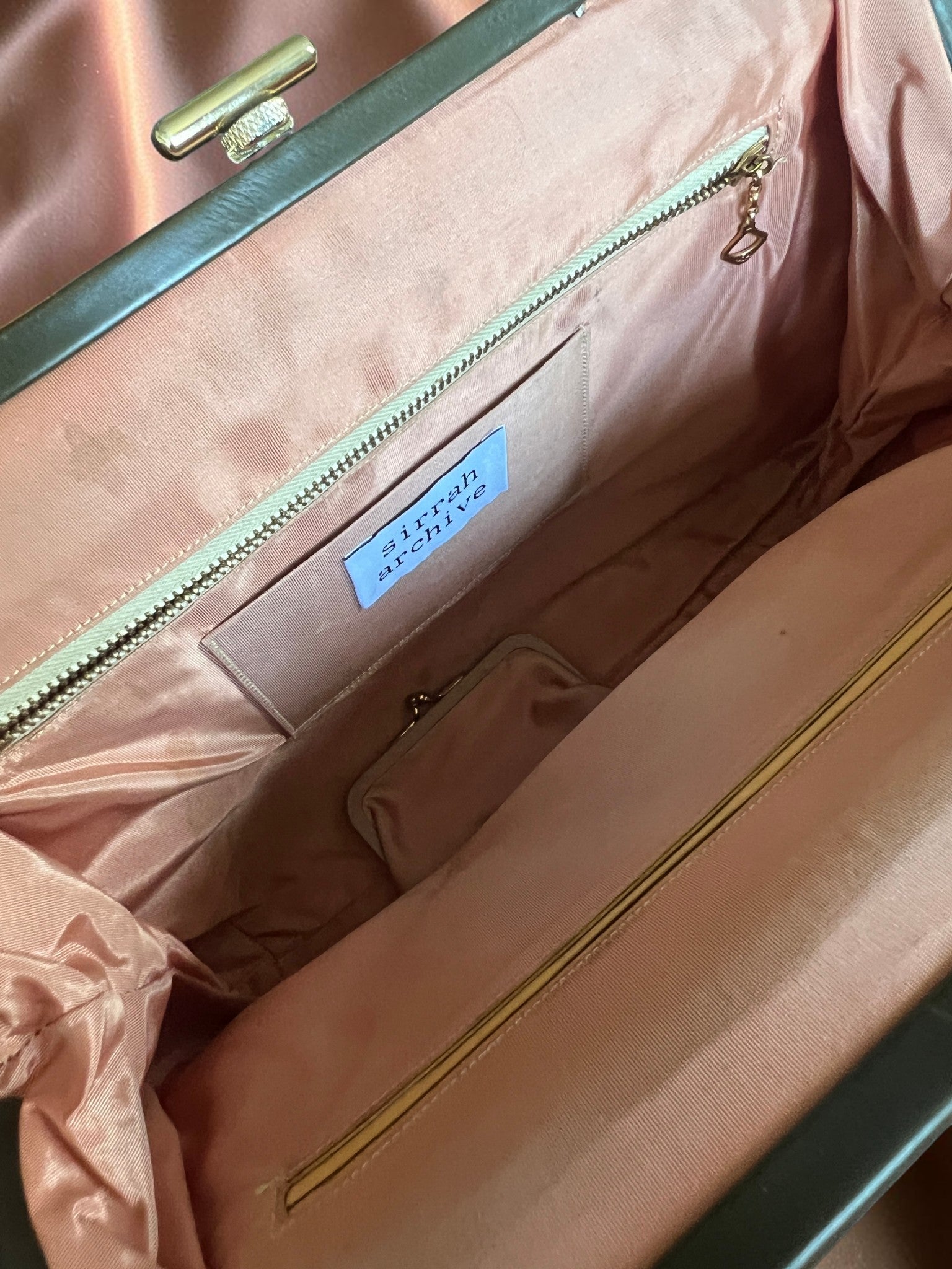 1950s Olive Suede Gathered Charm Bag