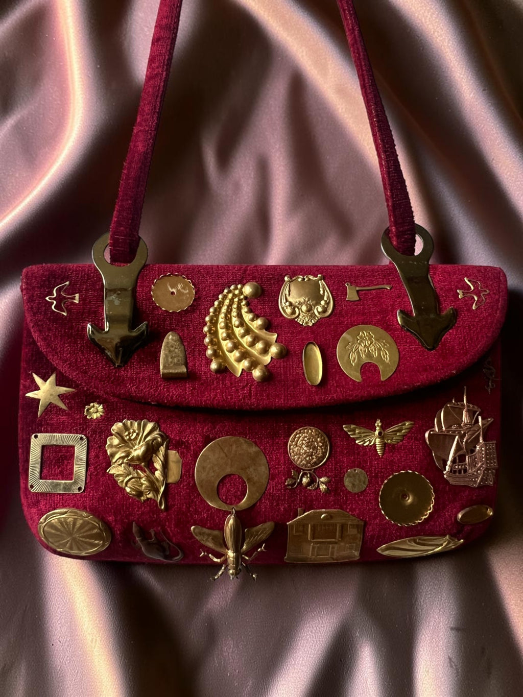 1960s Carpet Gathered Charm Bag