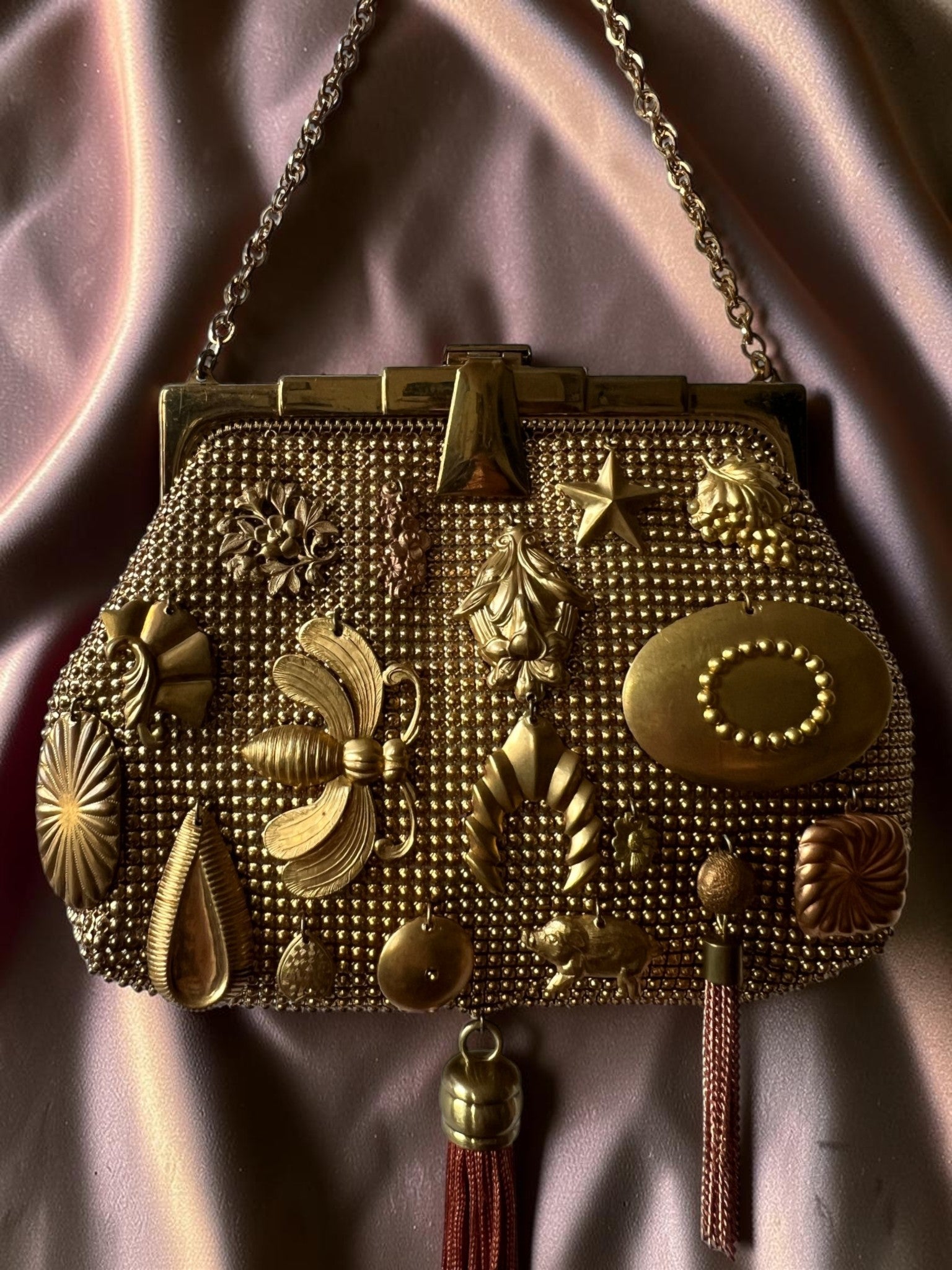 1940s Gold Mesh Gathered Charm Bag