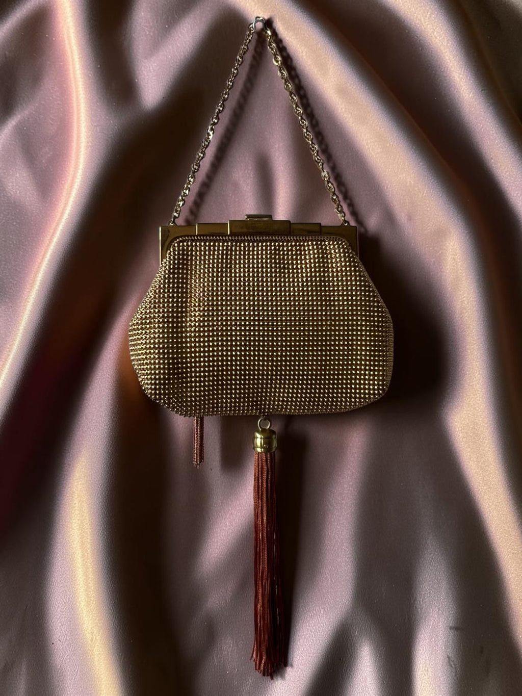 1940s Gold Mesh Gathered Charm Bag