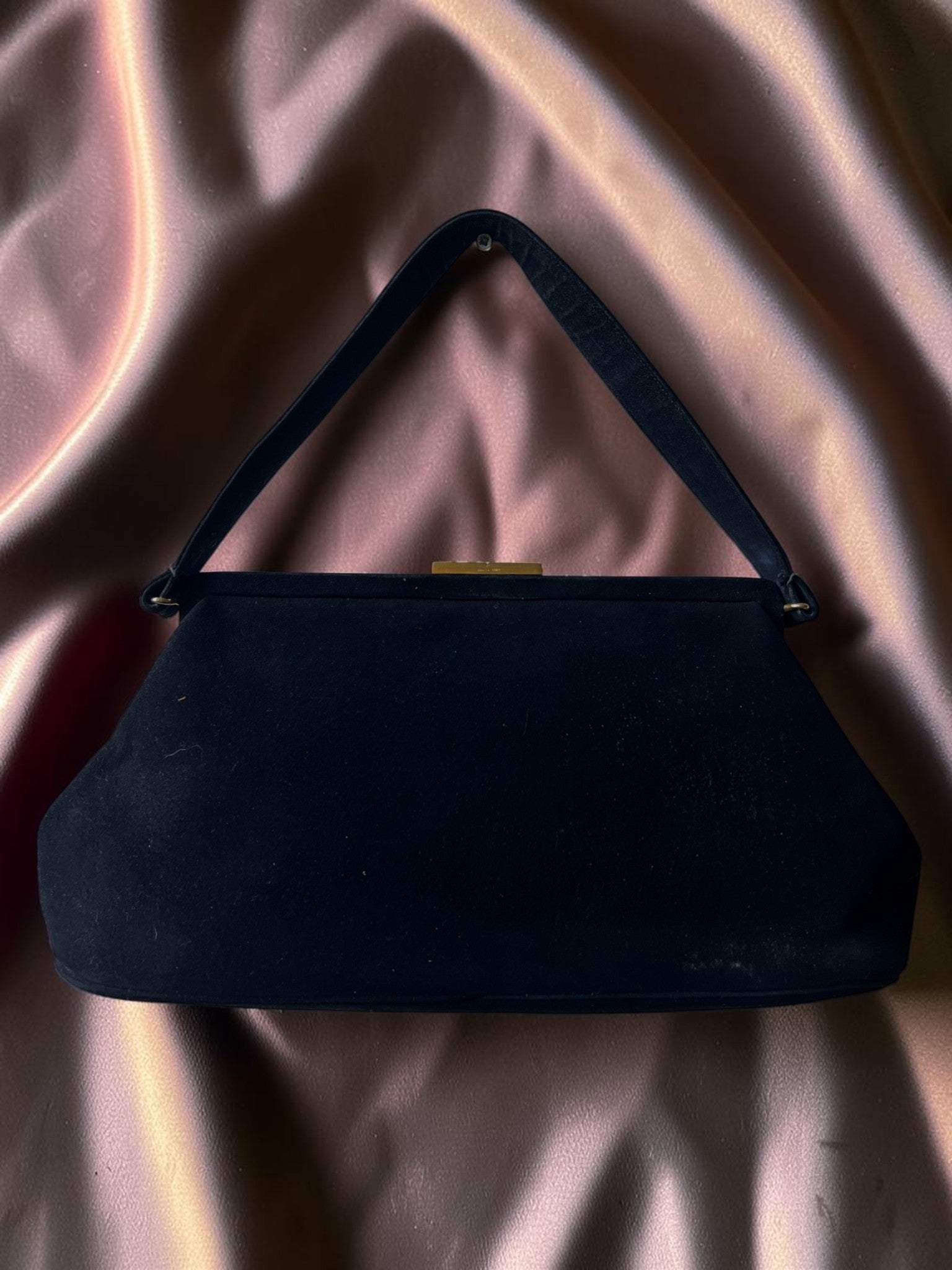 1950s Black Suede Gathered Charm Bag