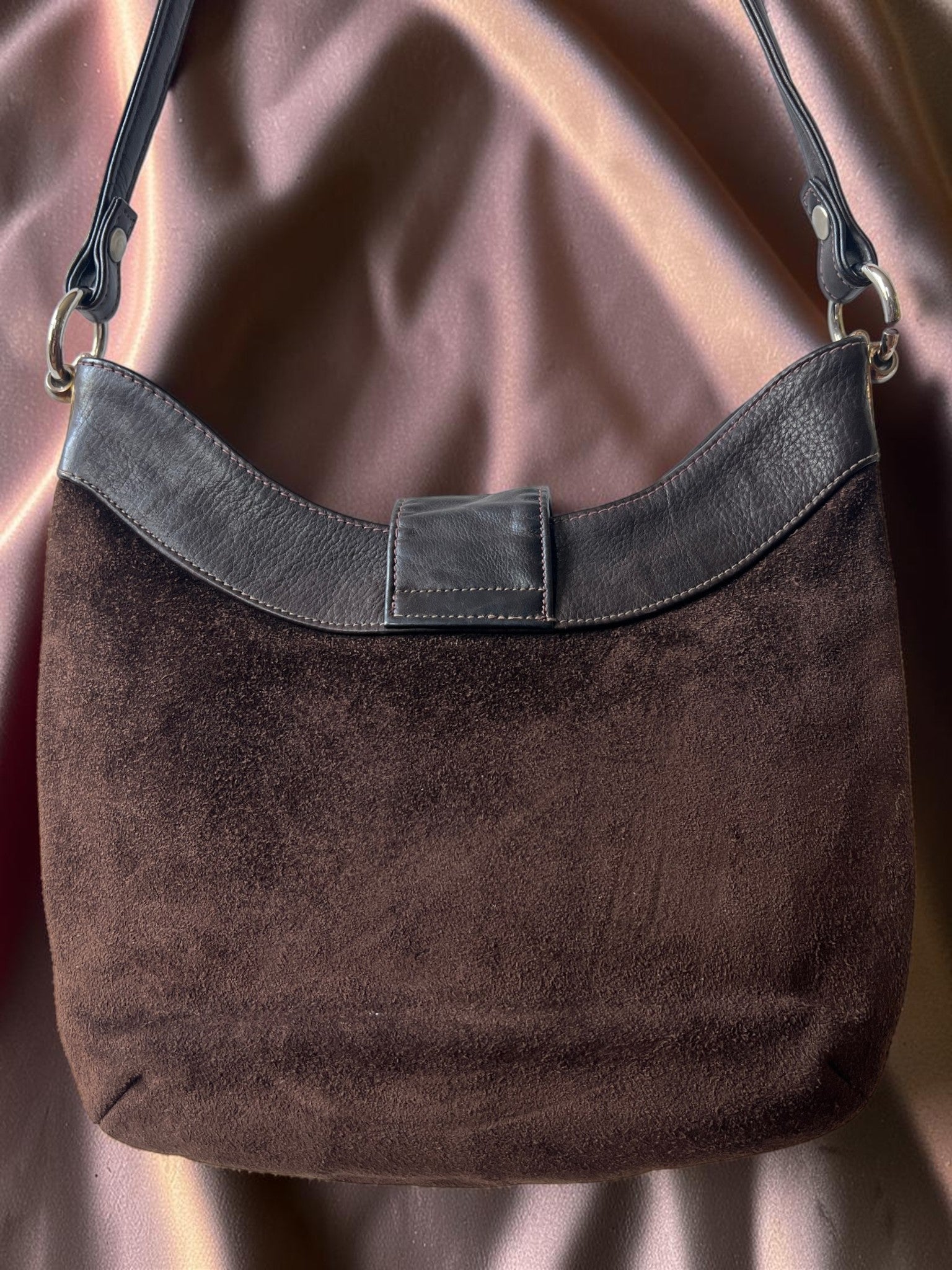 1960s Dark Brown Suede Gathered Charm Bag