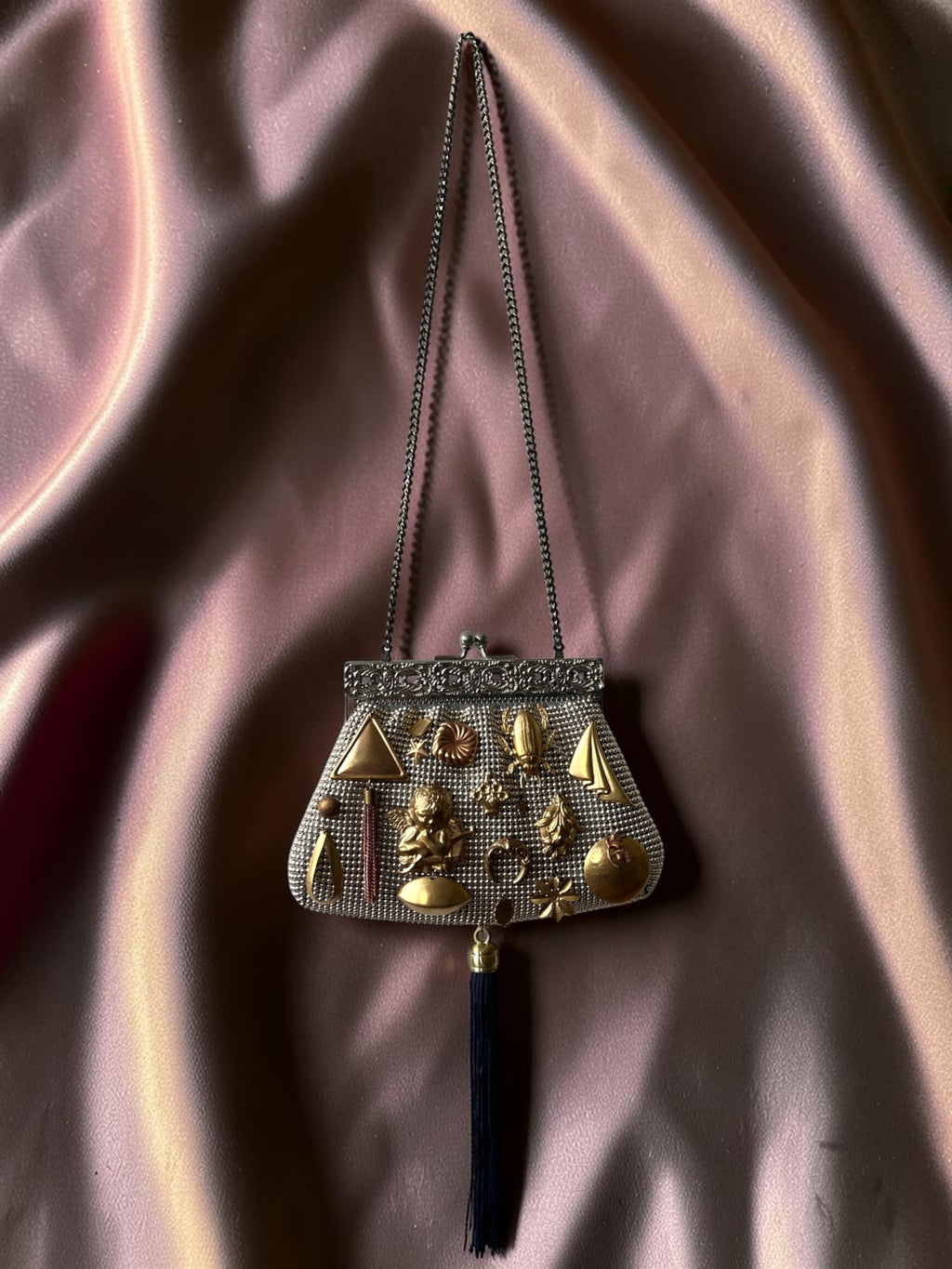 Silver Mesh Gathered Charm Bag