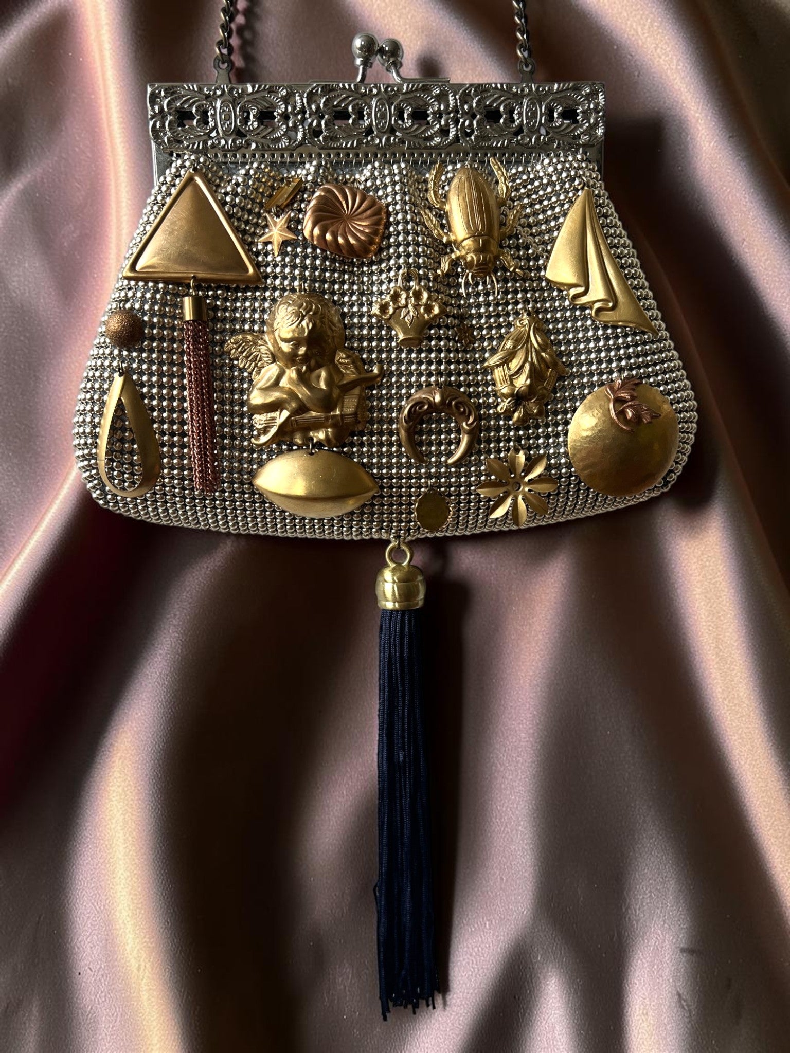 Silver Mesh Gathered Charm Bag