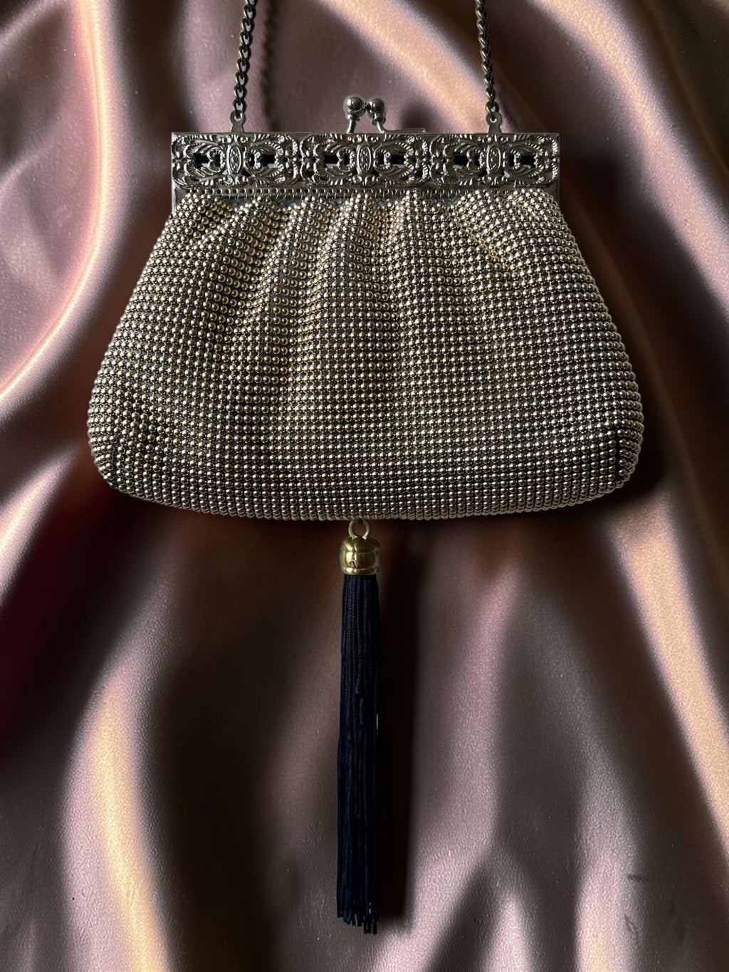 Silver Mesh Gathered Charm Bag