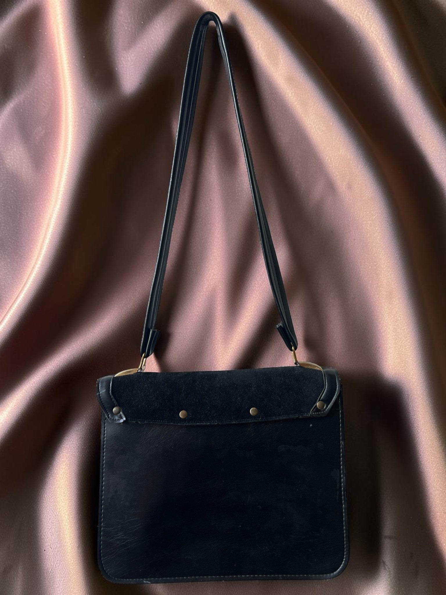 1960s Black Suede Gathered Charm Bag