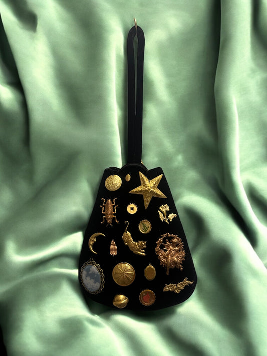 1940s Black Tear Drop Velvet ‘Gathered Charm’ Bag