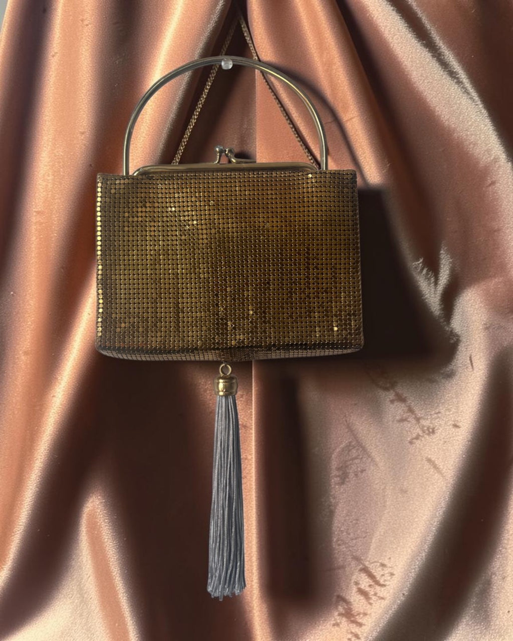 Gold Mesh Tasseled Gathered Charm Bag