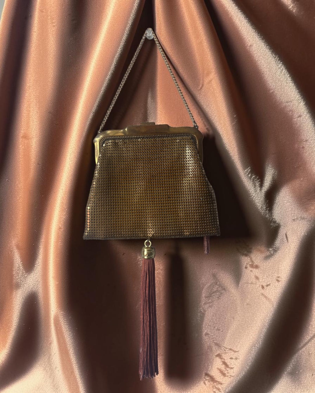 Gold Mesh Tasseled Gathered Charm Bag