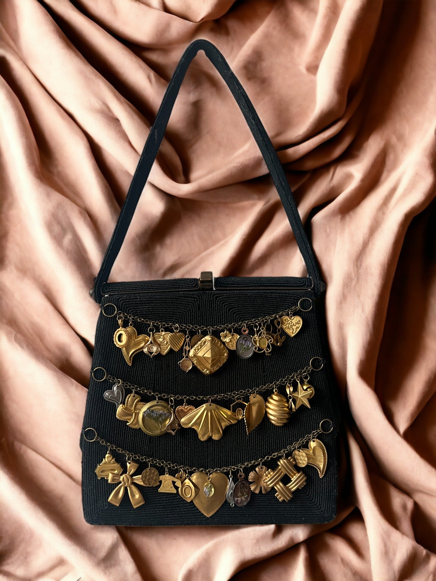 1940s Black Cordé ‘Gathered Charm’ structured Bag