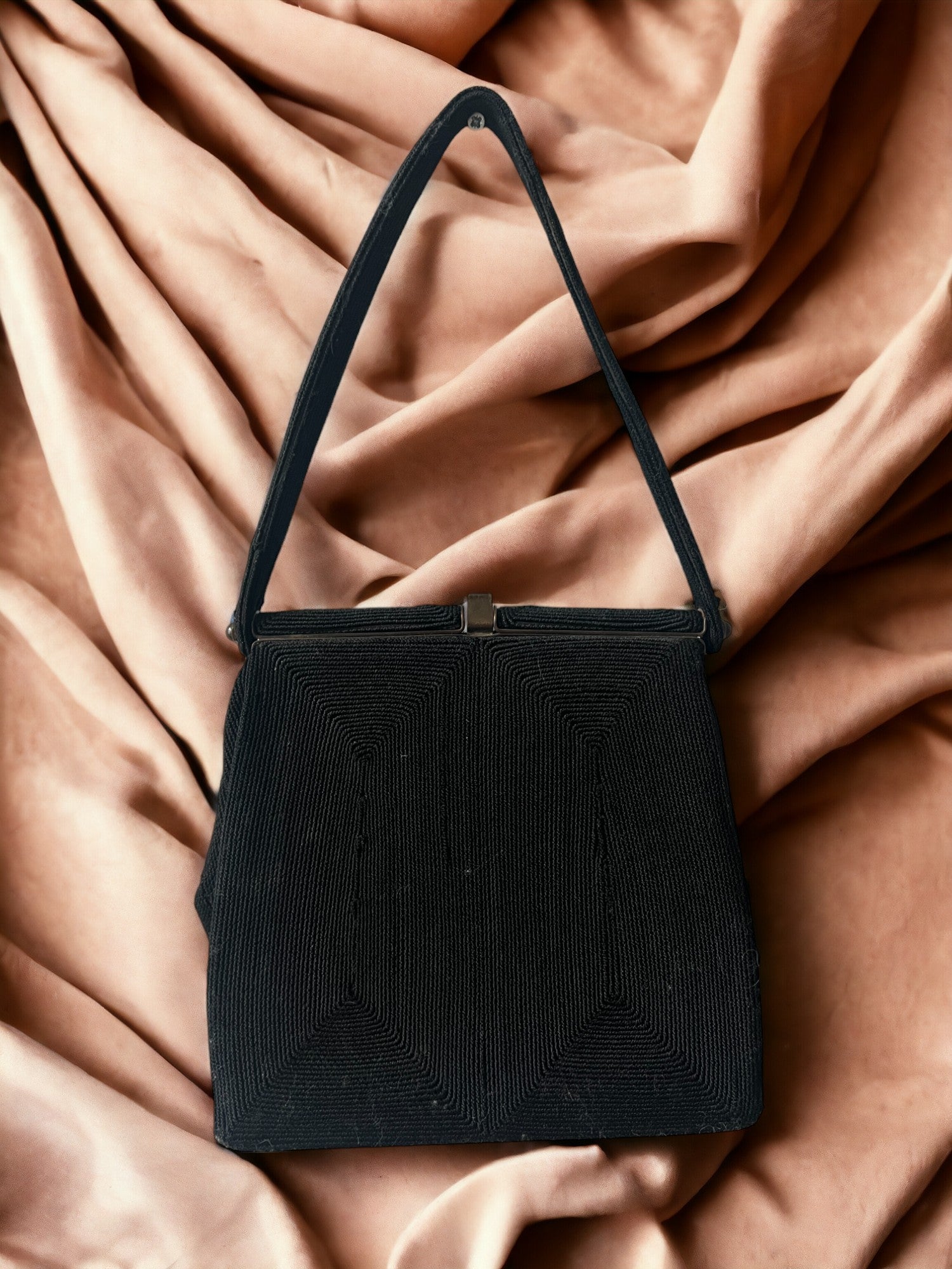 1940s Black Cordé ‘Gathered Charm’ structured Bag