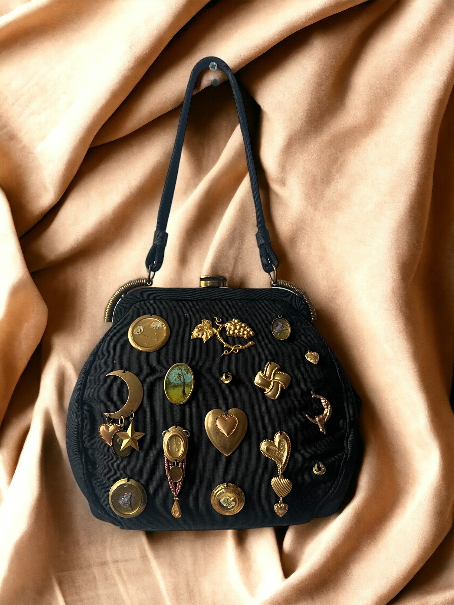 1940s Black Fabric ‘Gathered Charm’ Bag