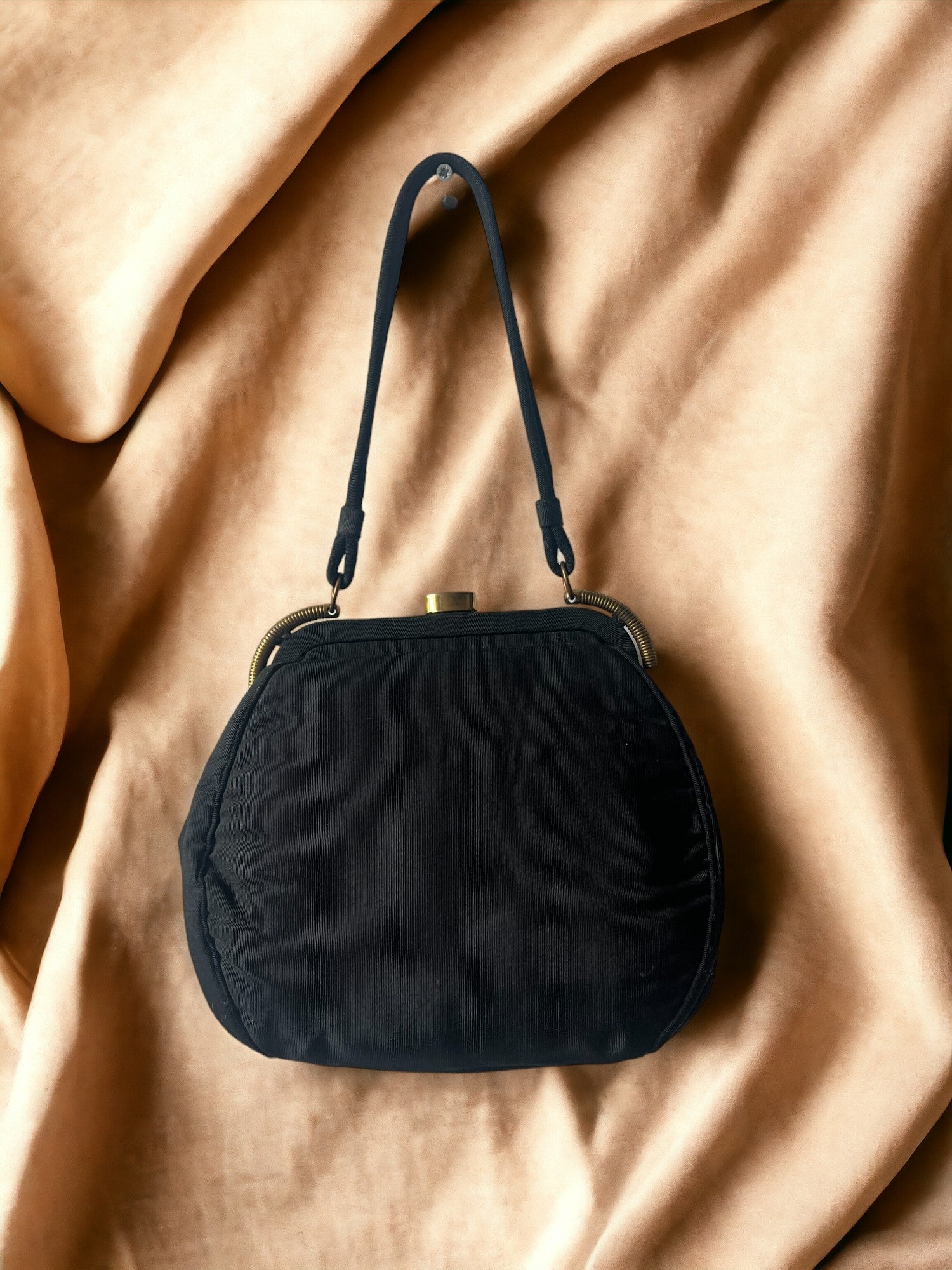 1940s Black Fabric ‘Gathered Charm’ Bag