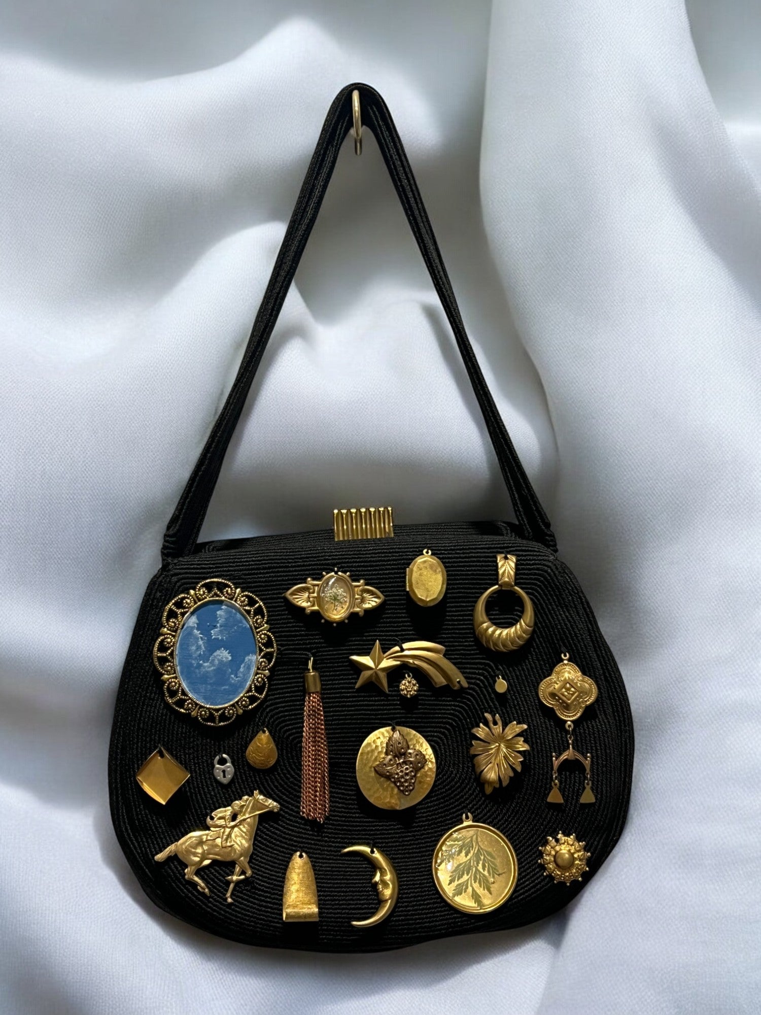 1940s Black Corde ‘Gathered Charm’ Bag