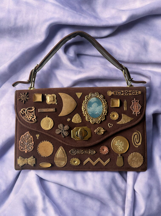 1960s Brown Vegan Suede ‘Gathered Charm’ Bag