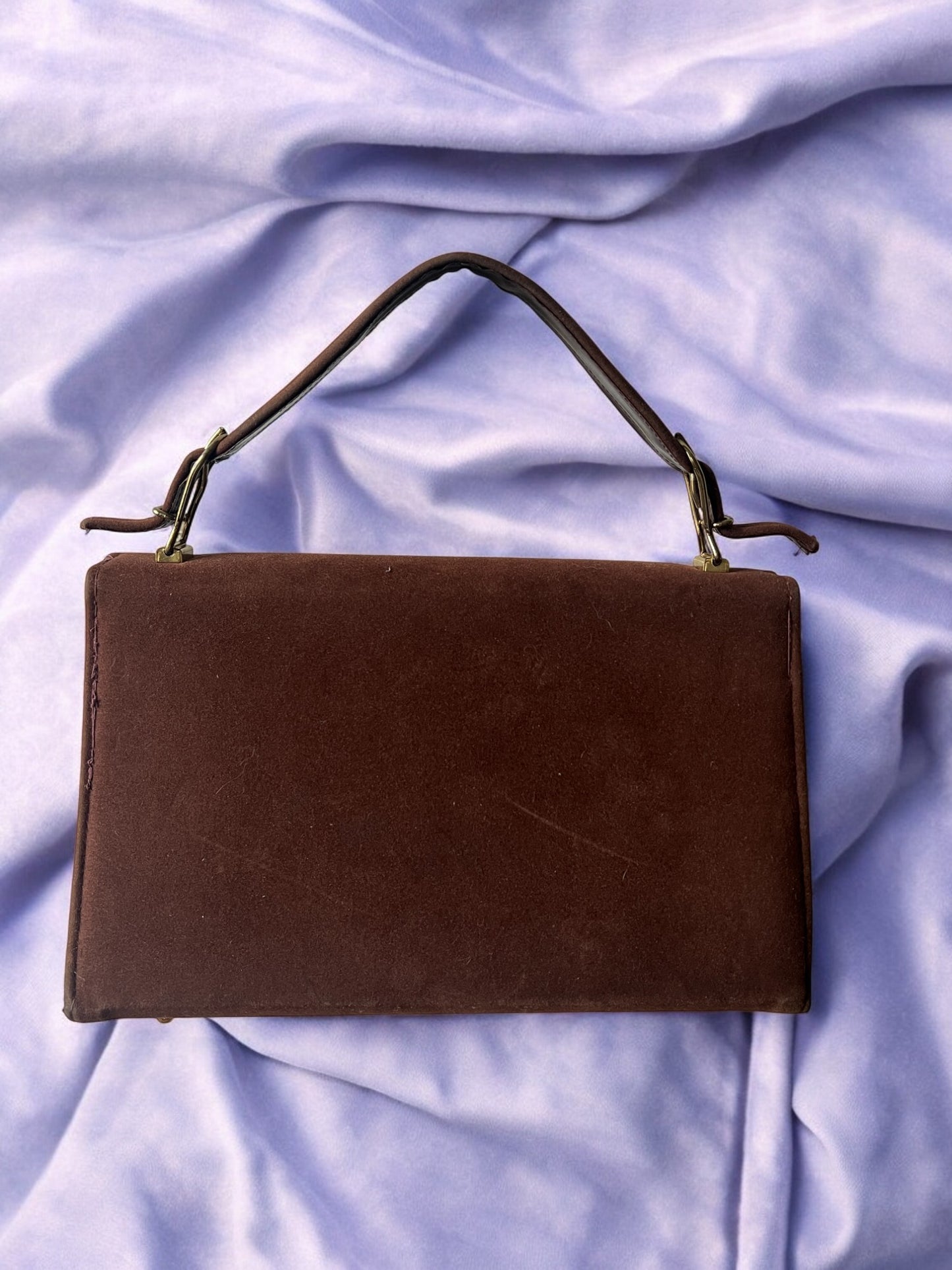 1960s Brown Vegan Suede ‘Gathered Charm’ Bag