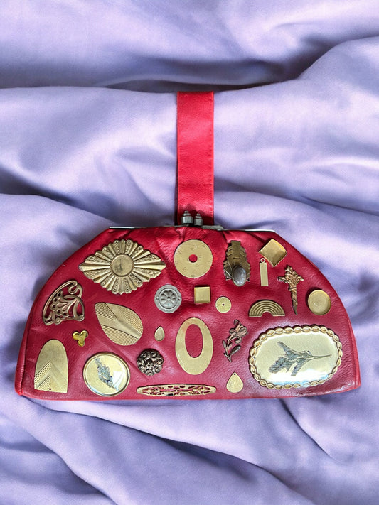 1940s Red Leather Mini ‘Gathered Charm’ Bag