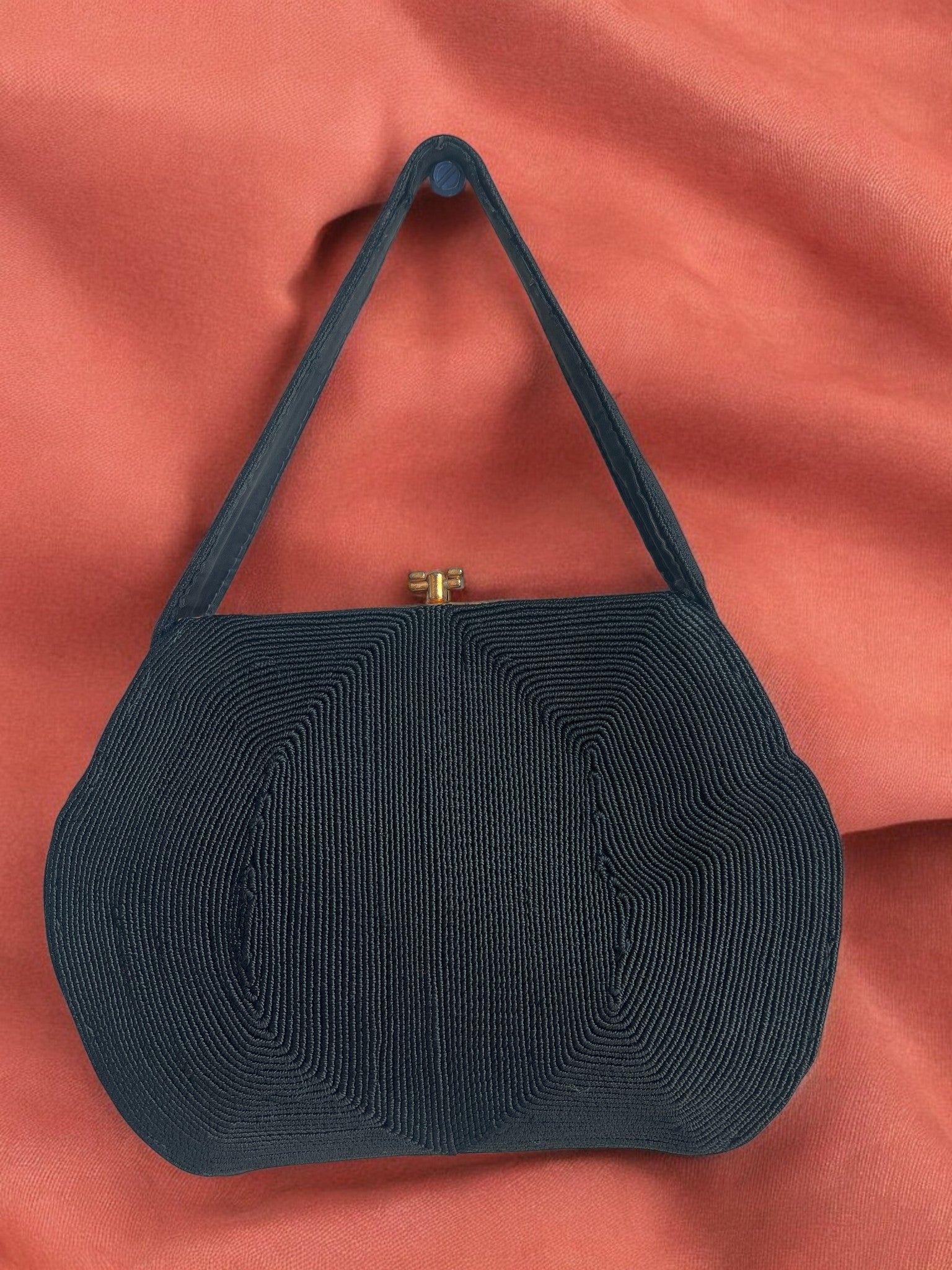 1940s Black Corde Gathered Charm Bag