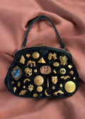 1960s Black Large Tapestry Gathered Charm Bag