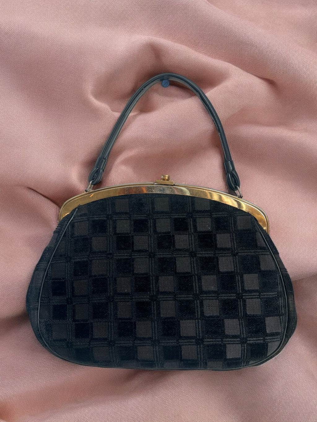 1960s Black Large Tapestry Gathered Charm Bag