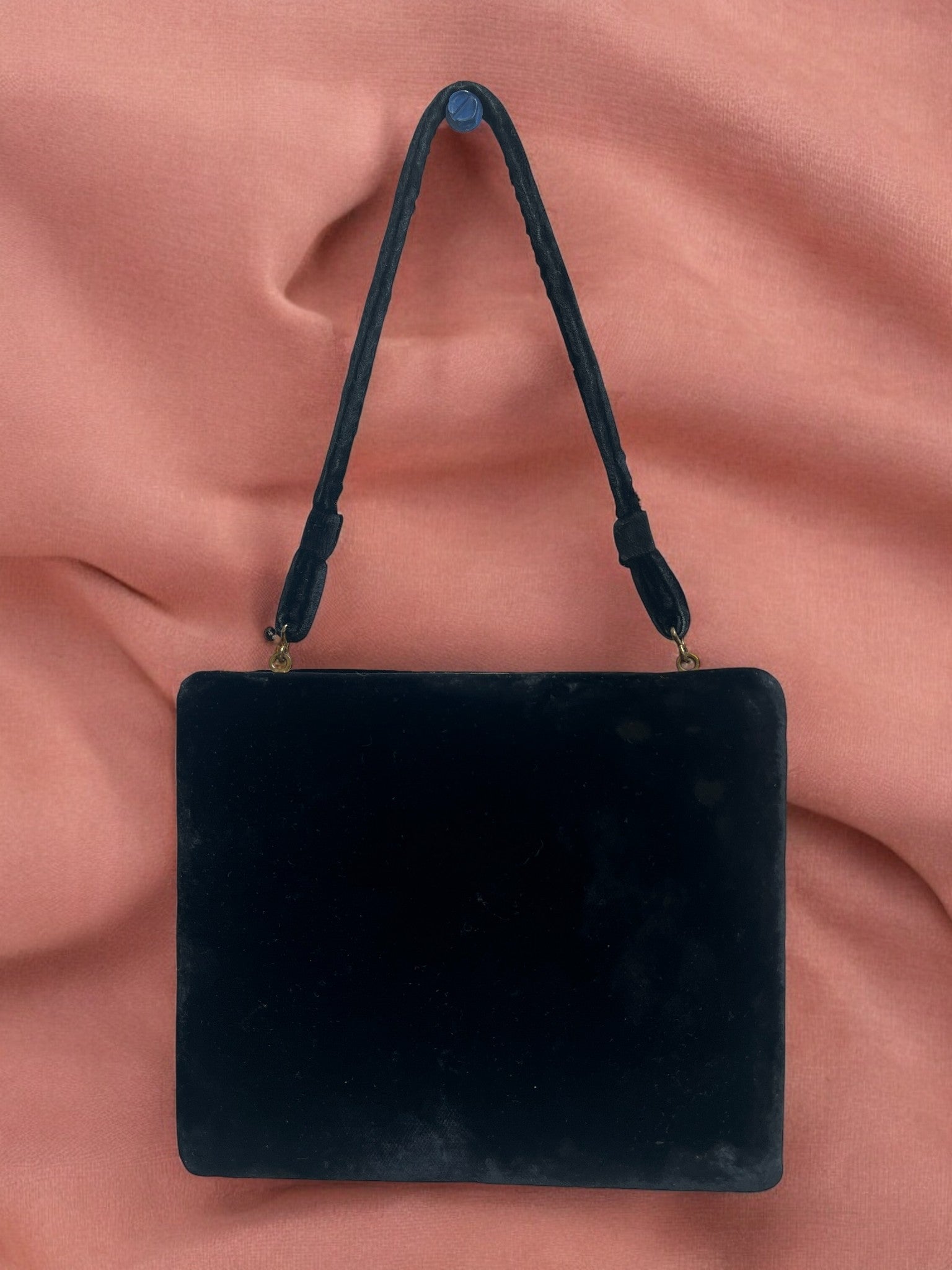 1930s Black Velvet Gathered Charm Bag