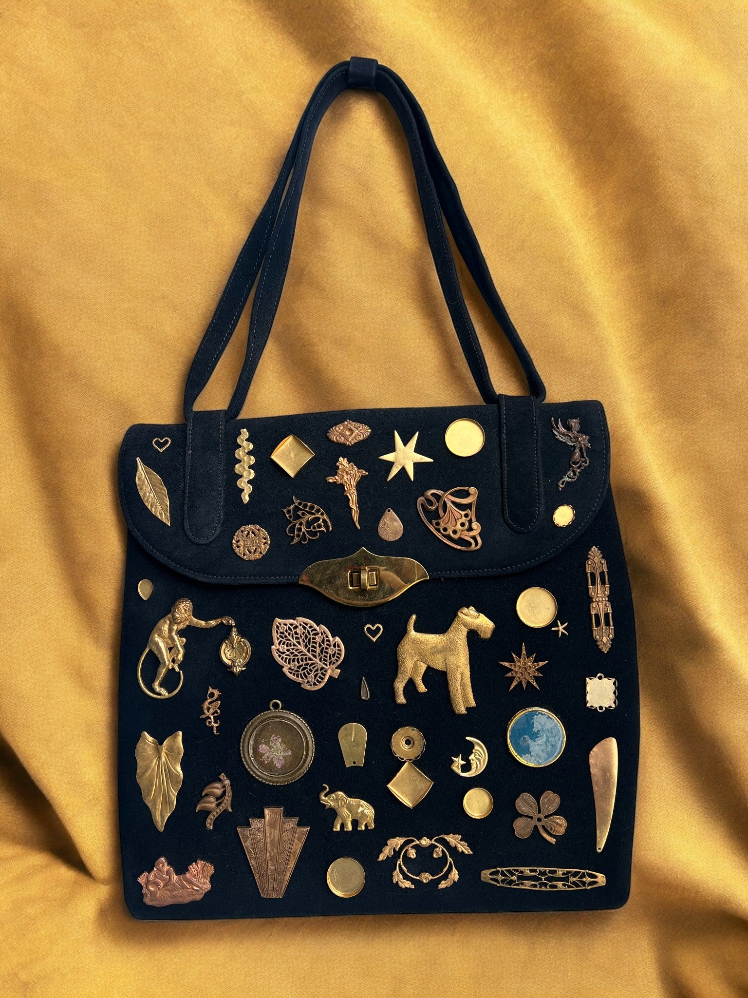 1950s Black Suede Gathered Charm Bag
