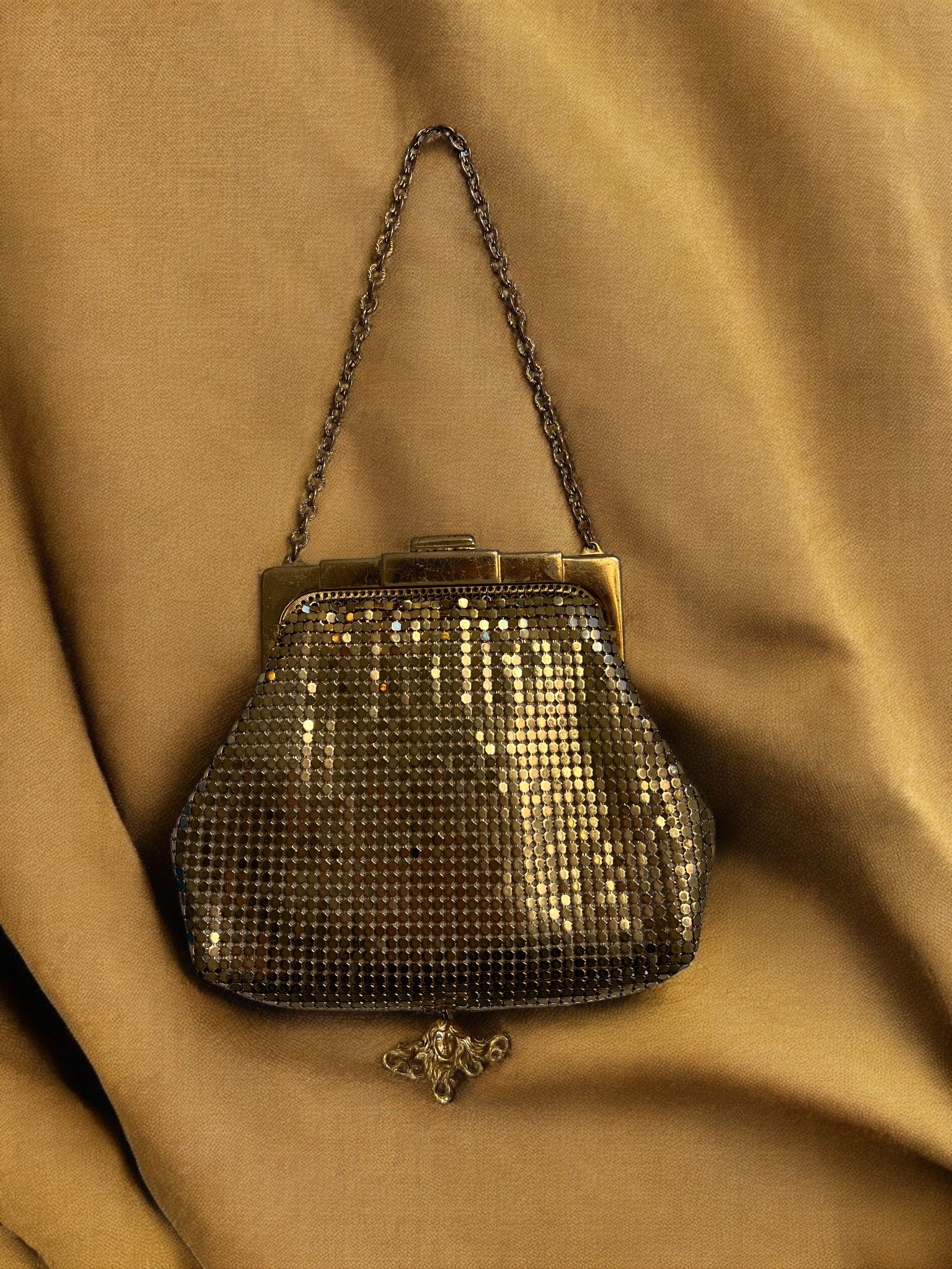 1930s Gold Mesh Gathered Charm Bag