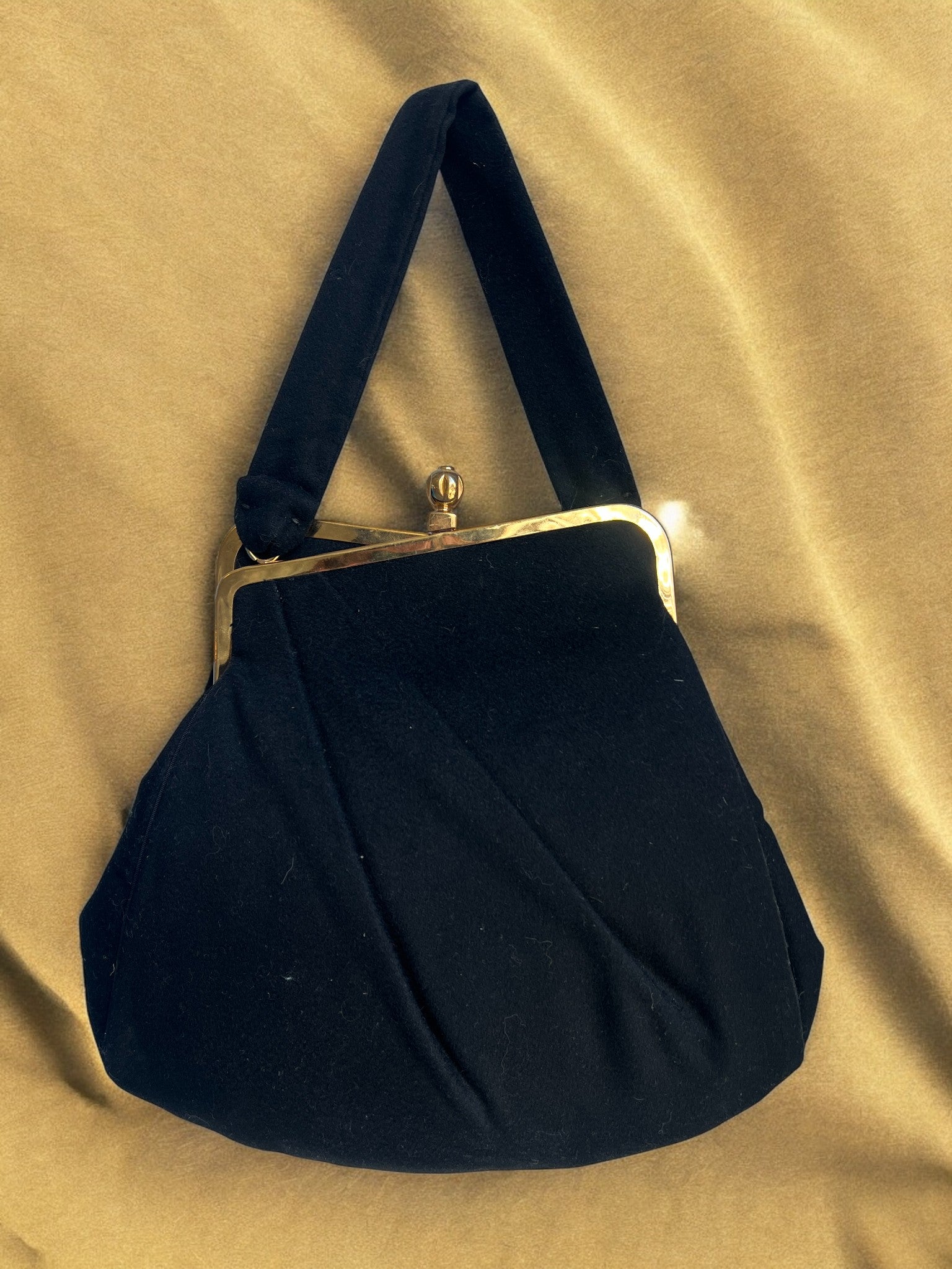 1960s Black Large Clamshell Gathered Charm Bag