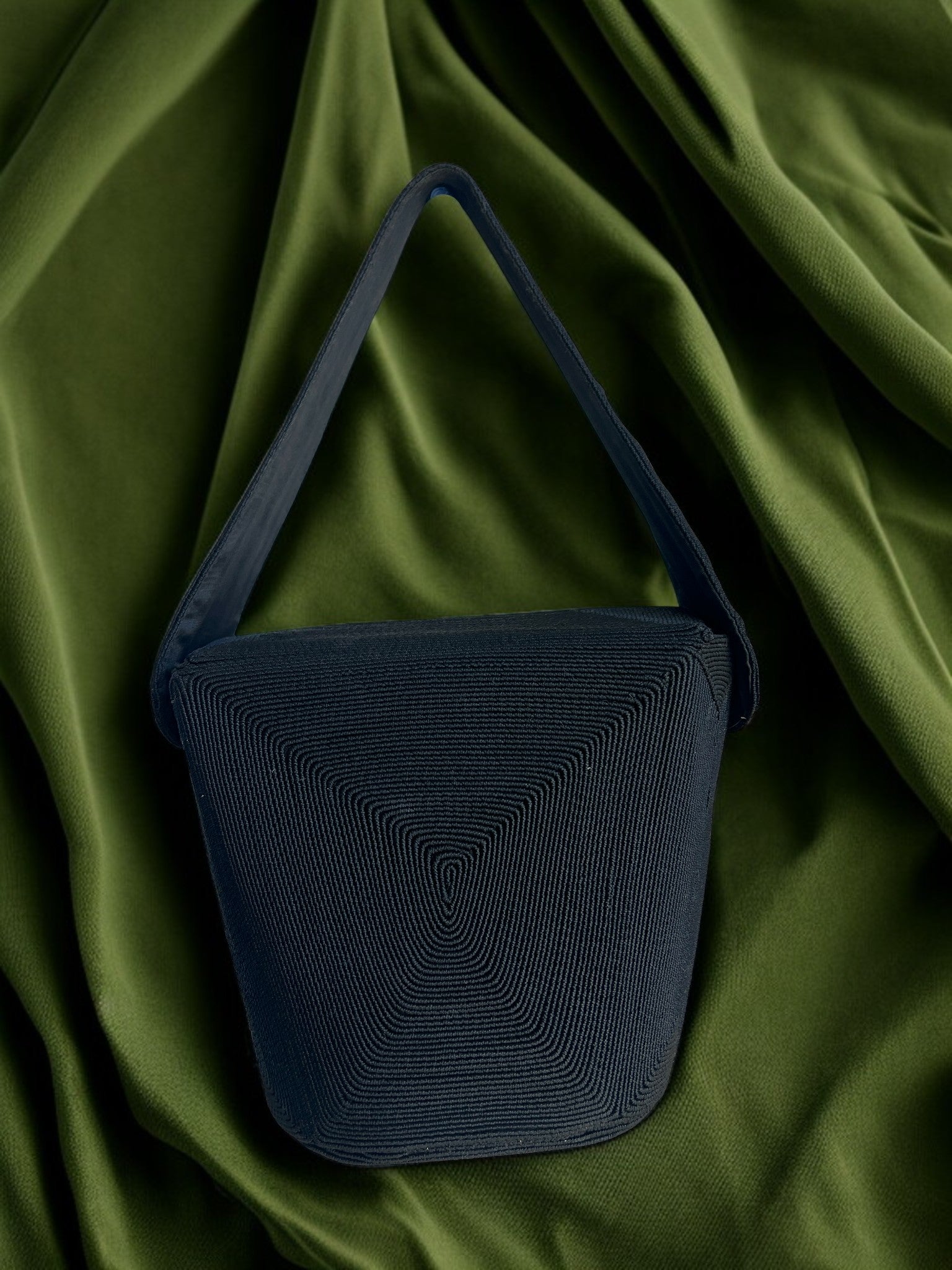 1940s Black Corde Bucket Gathered Charm Bag