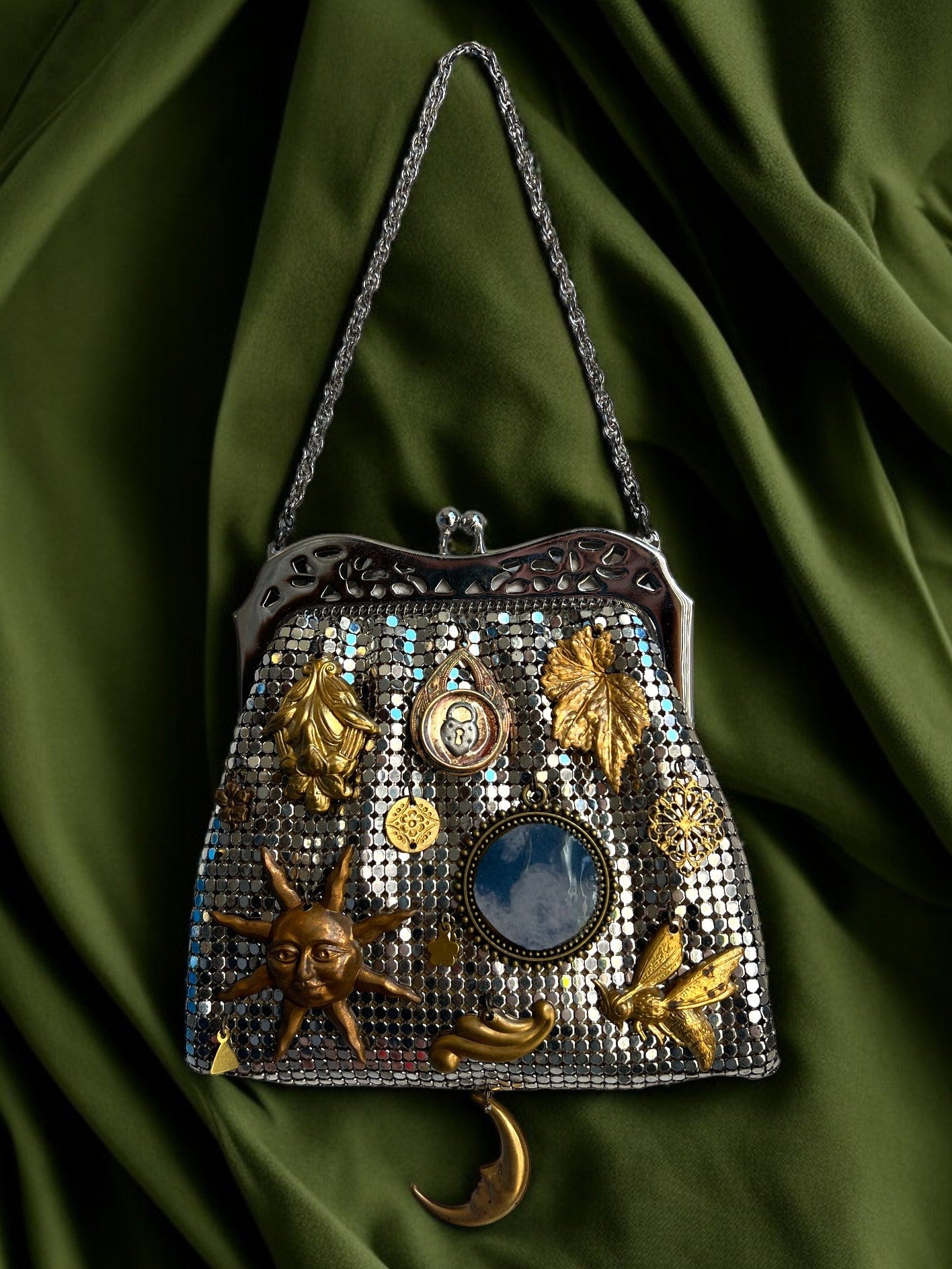 1940s Silver Mini Sun Gathered Charm Bag