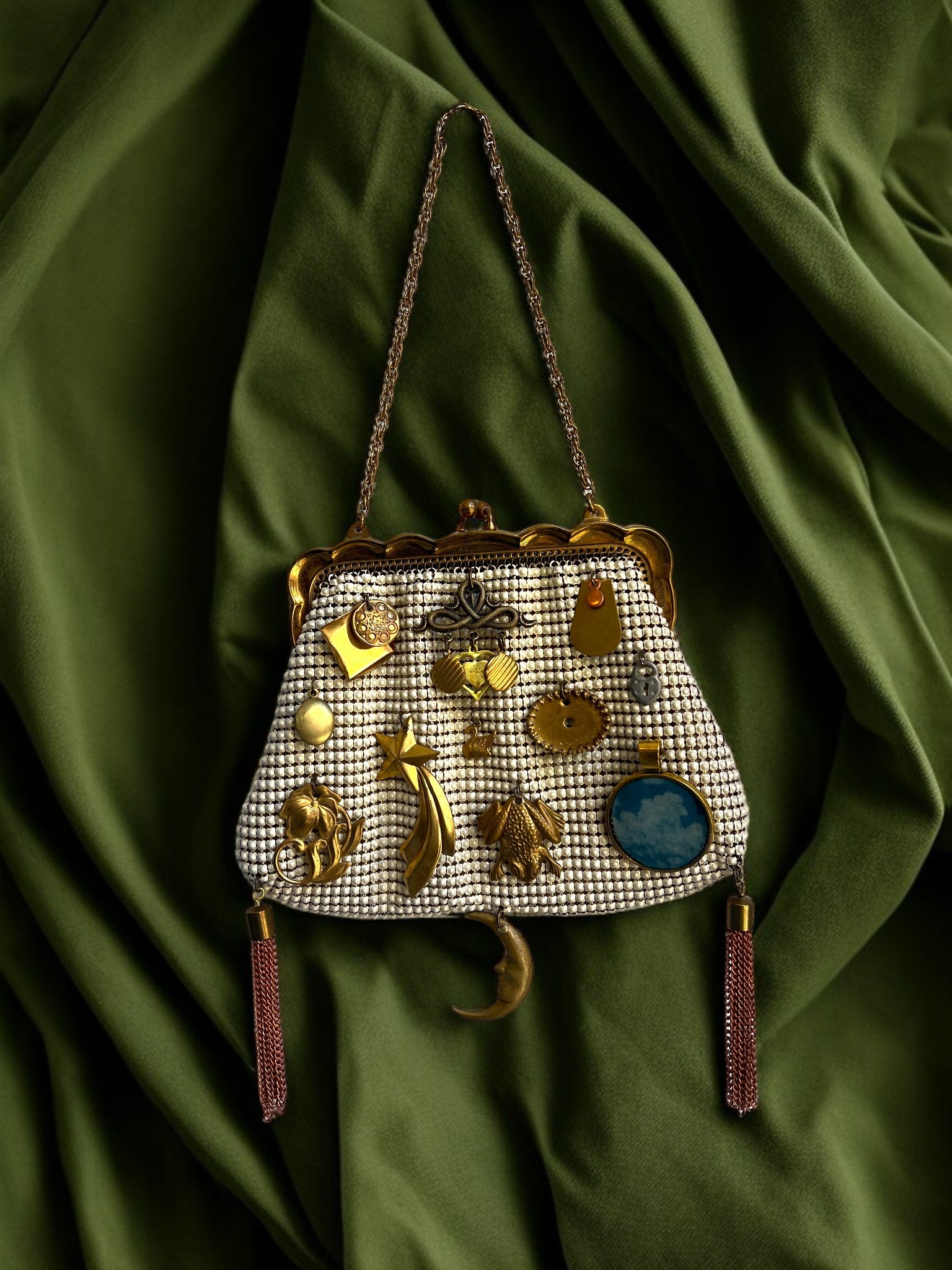 1930s Ivory Mesh Mini Gathered Charm Bag