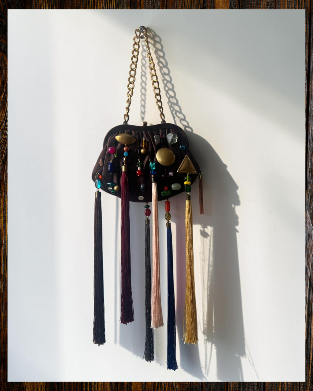 MIRTH Beaded Bag – Brown Satin