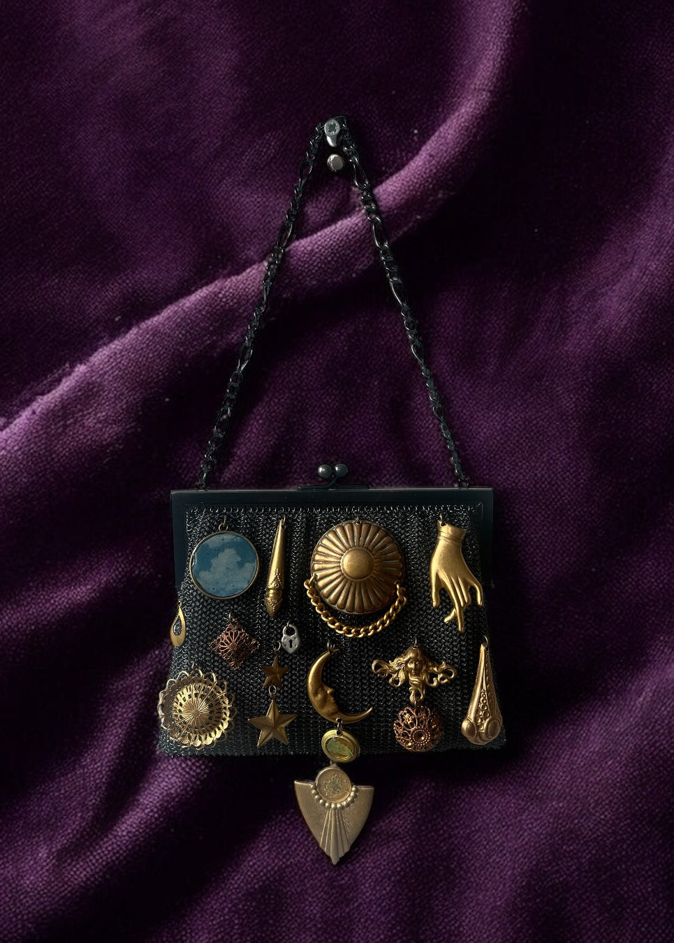 1920s Black Mesh Gathered Charm Bag