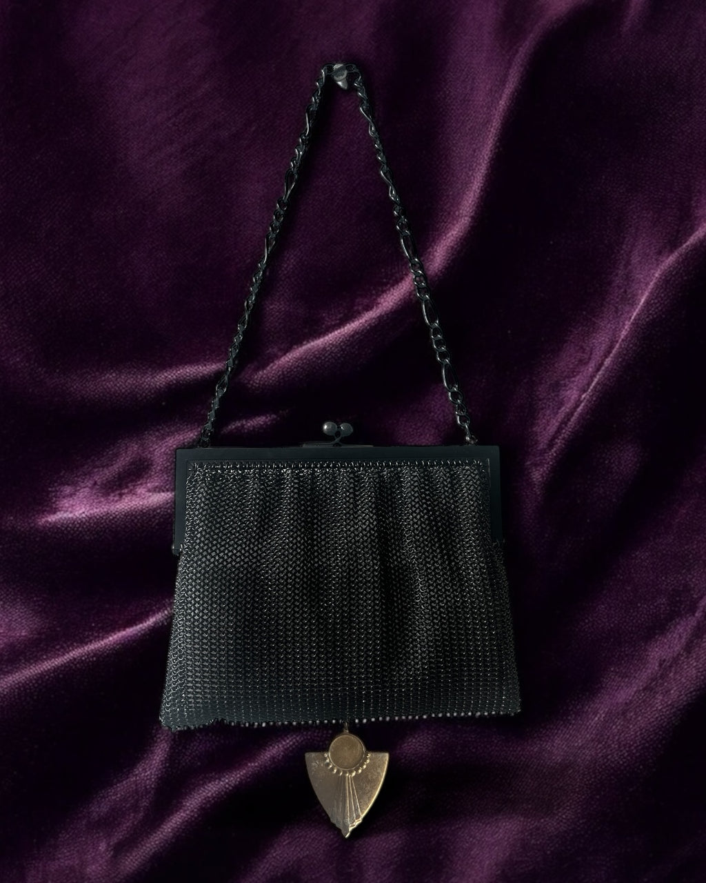 1920s Black Mesh Gathered Charm Bag