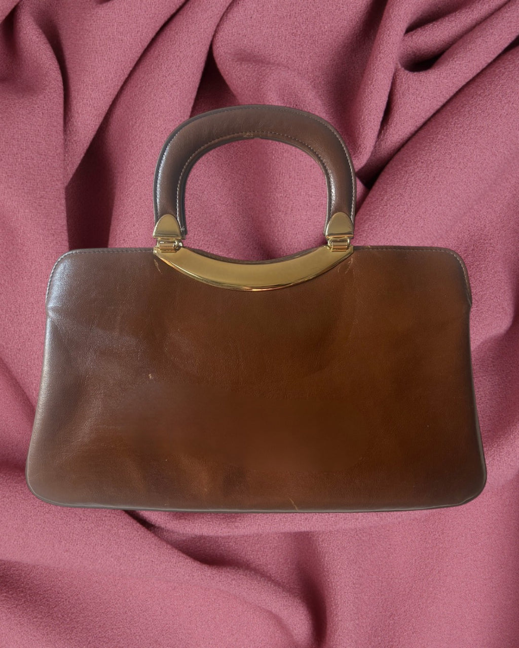 1960s Brown Patent Leather Gathered Charm Bag