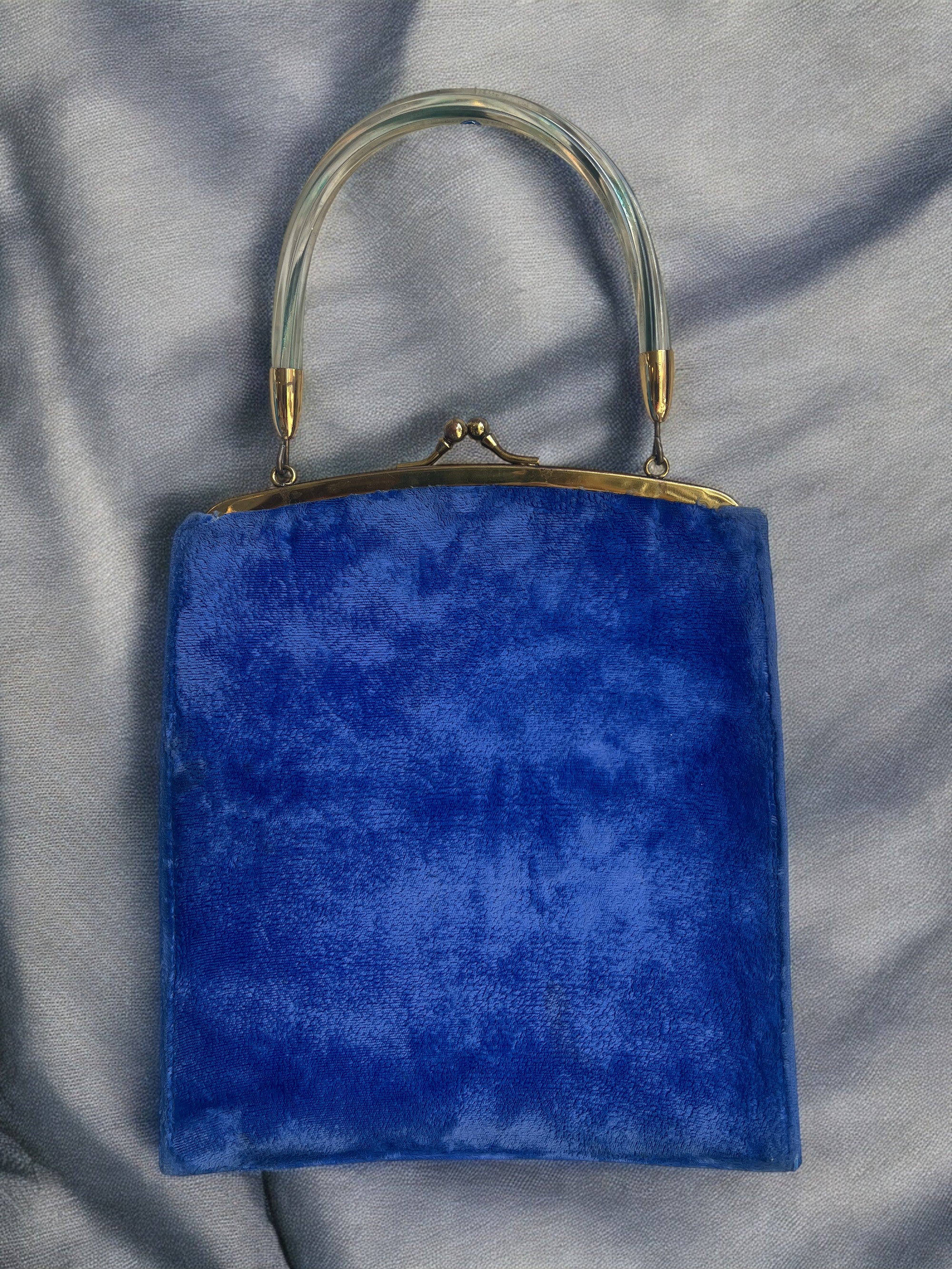 1940s Blue Velvet Gathered Charm Bag