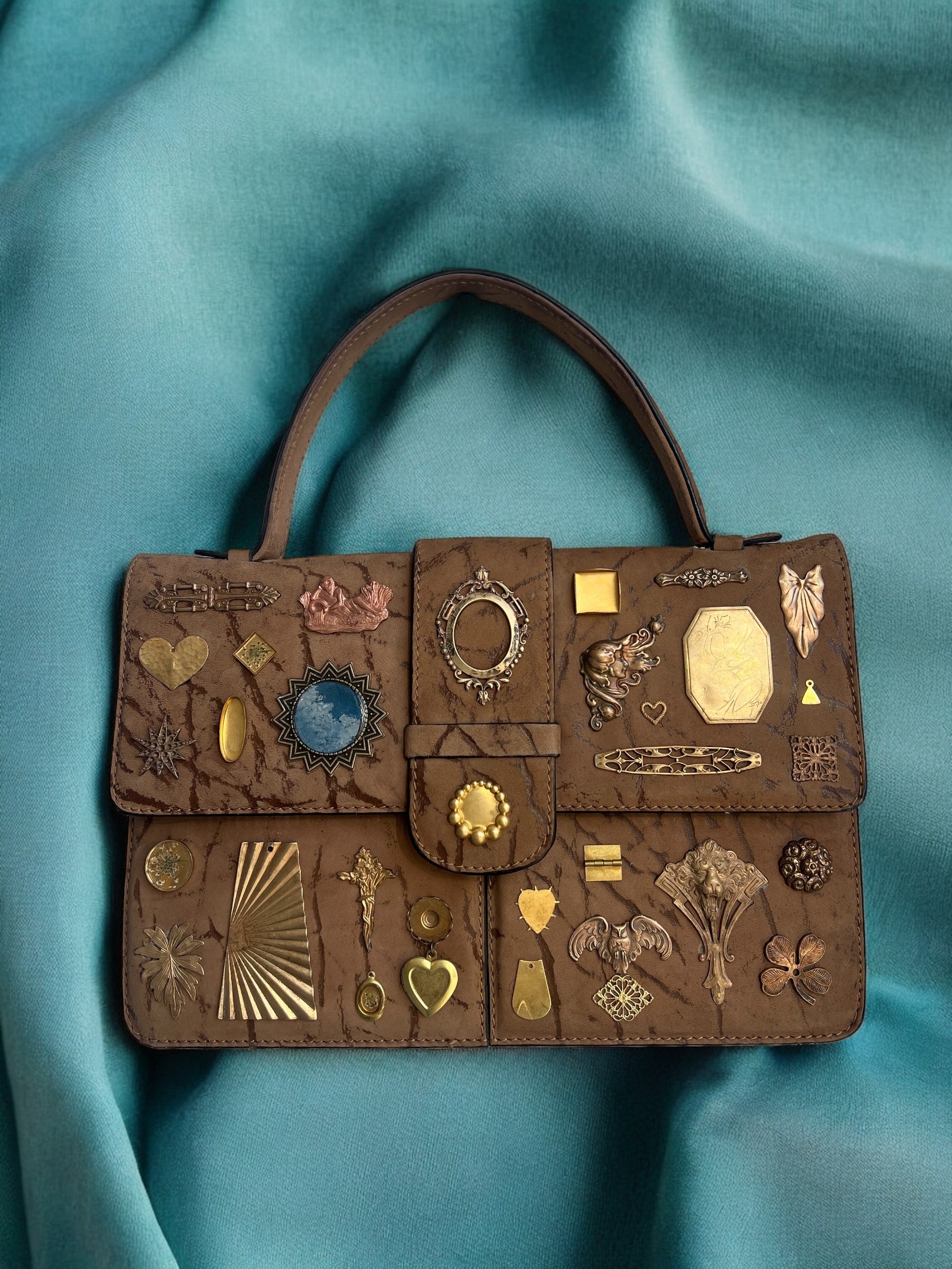 1960s Brown Leather Gathered Charm Bag
