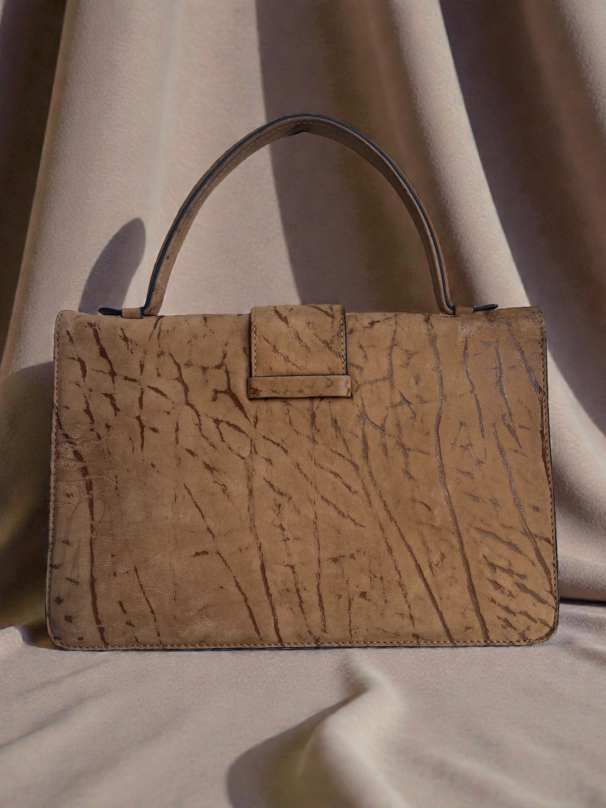 1960s Brown Leather Gathered Charm Bag
