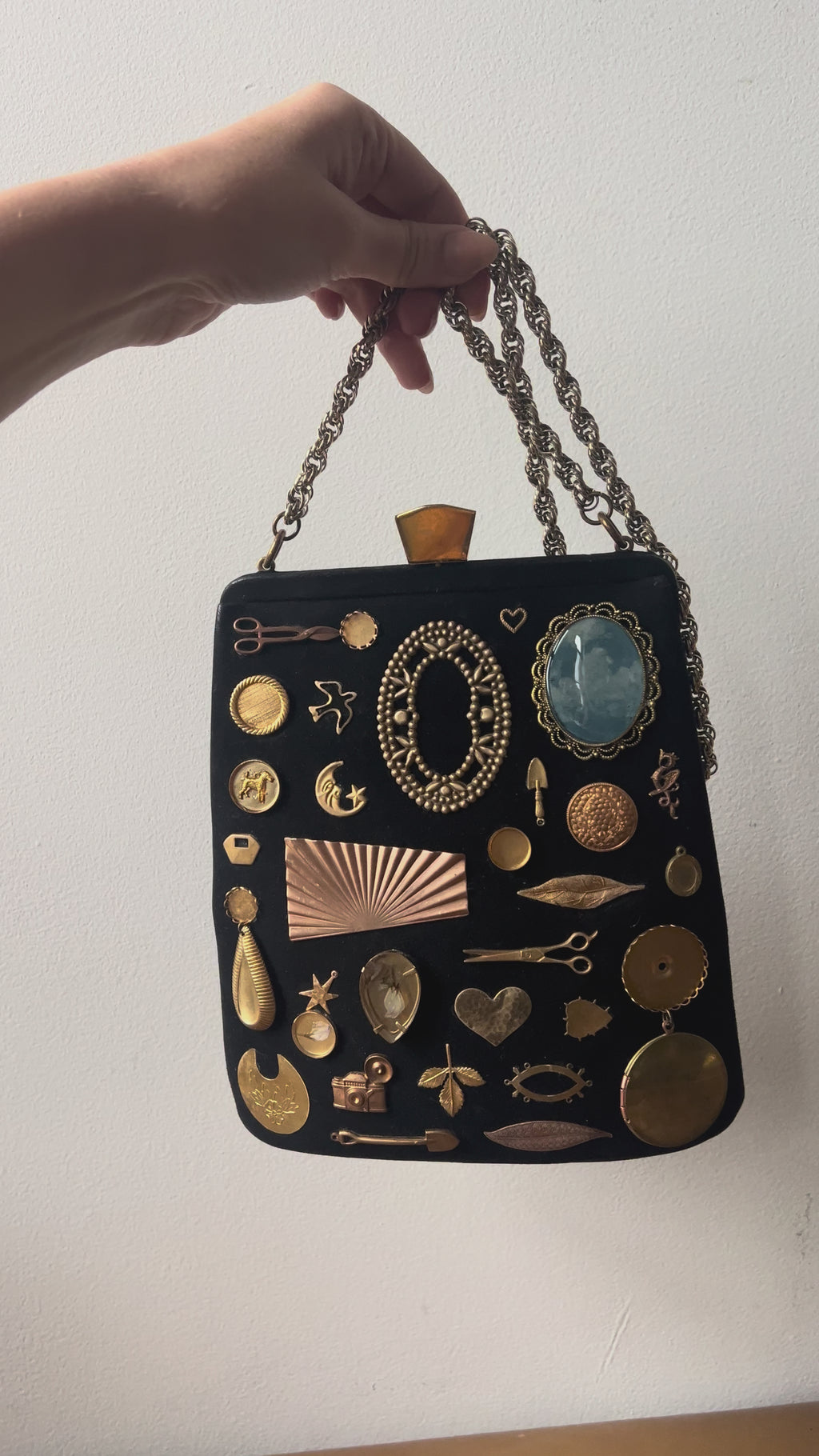 1960s Black Suede Gathered Charm Bag