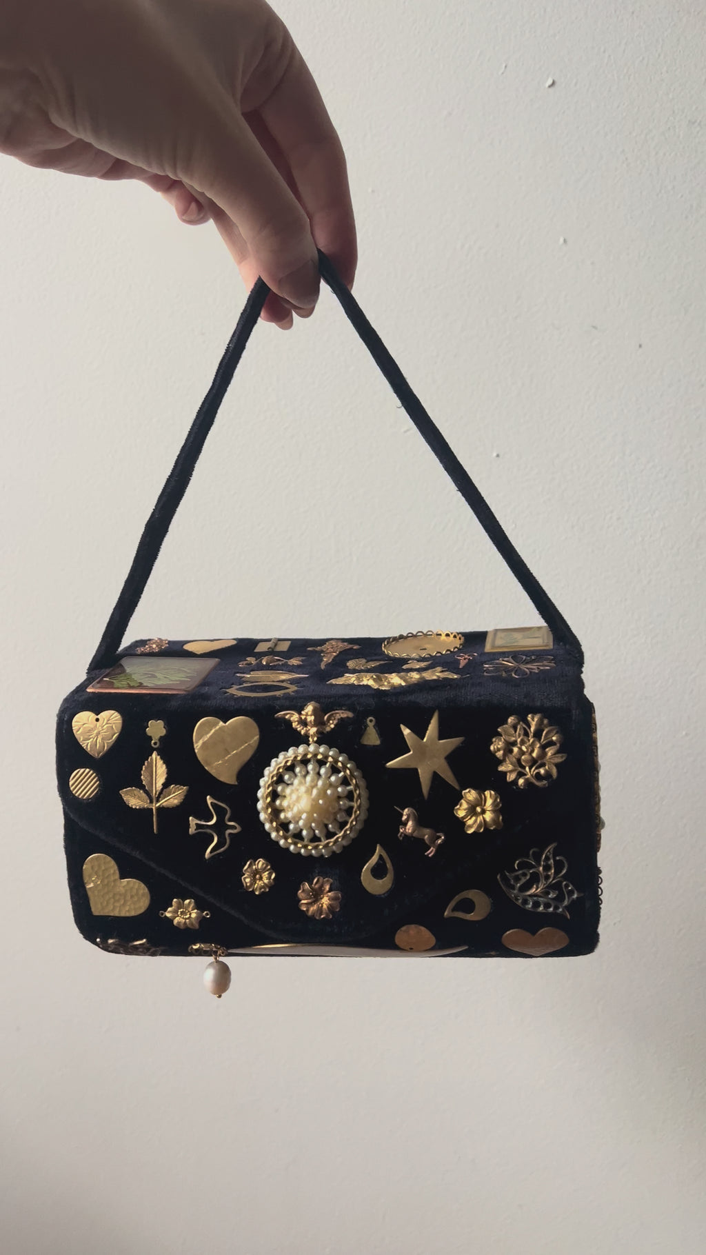 1940s Navy Velvet Gathered Charm Bag