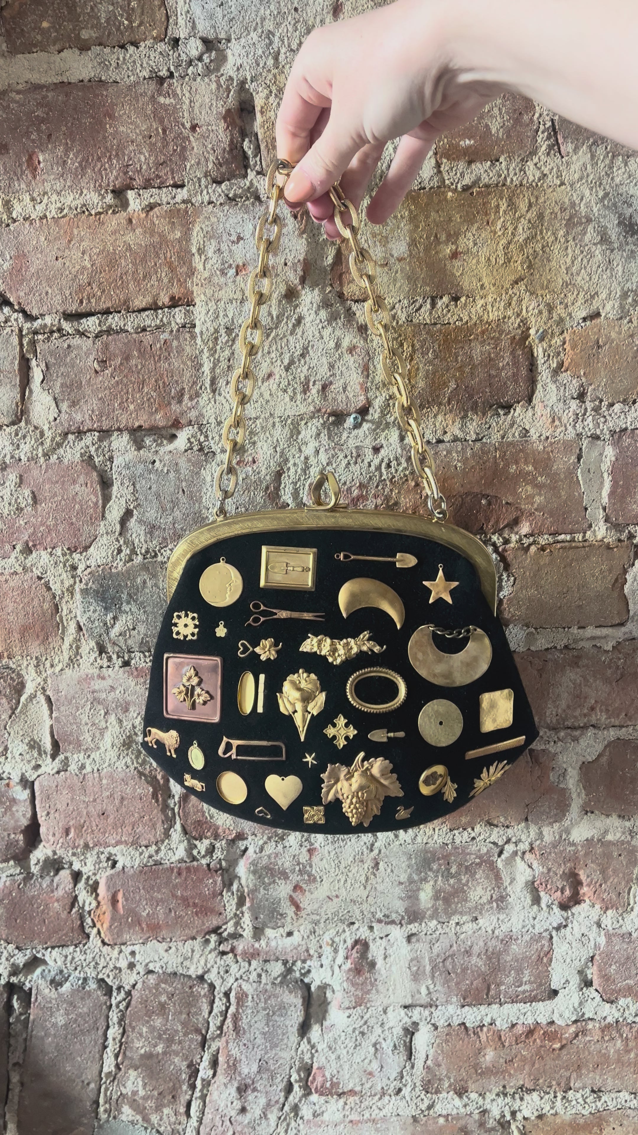 1950s Black Felted Gathered Charm Bag