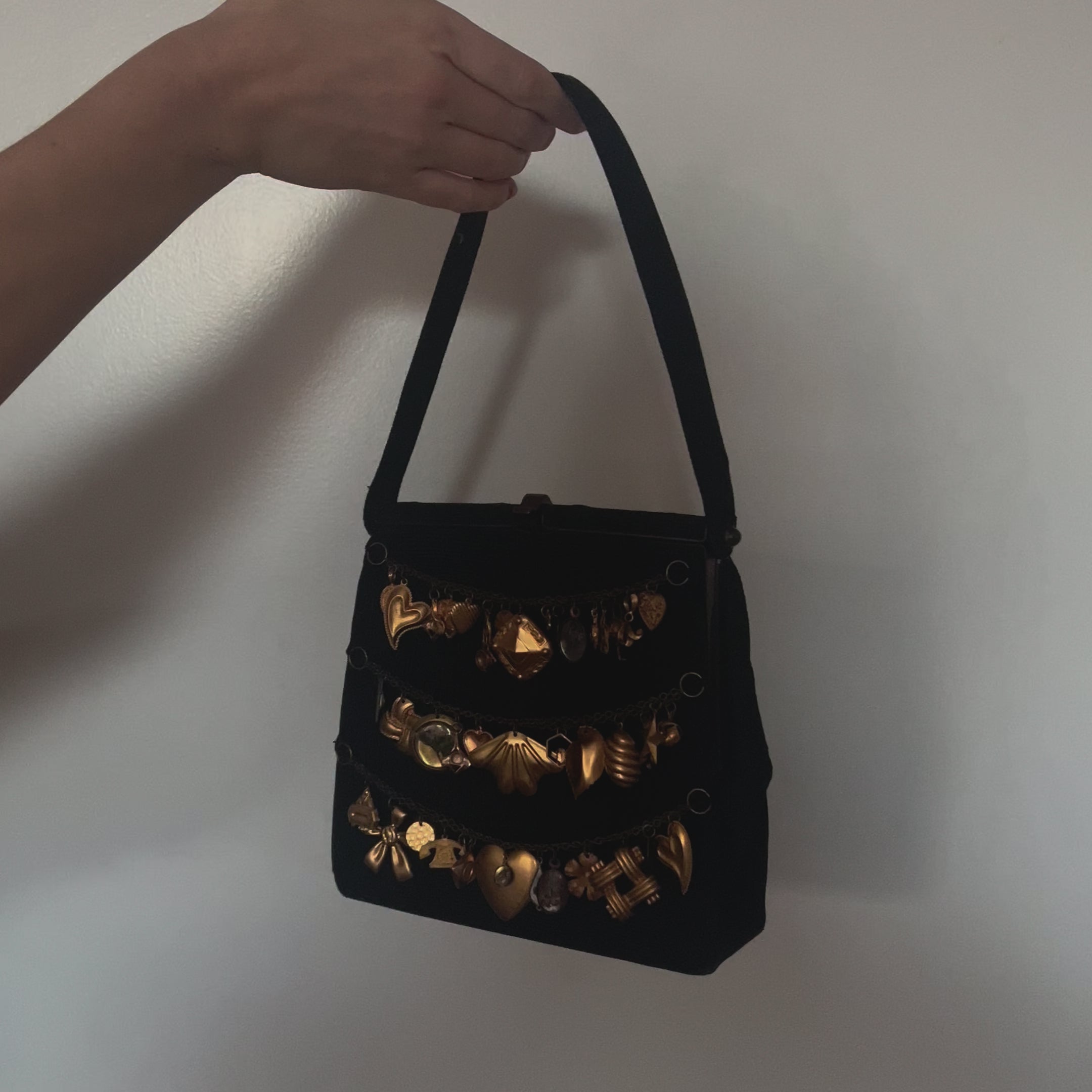 1940s Black Cordé ‘Gathered Charm’ structured Bag