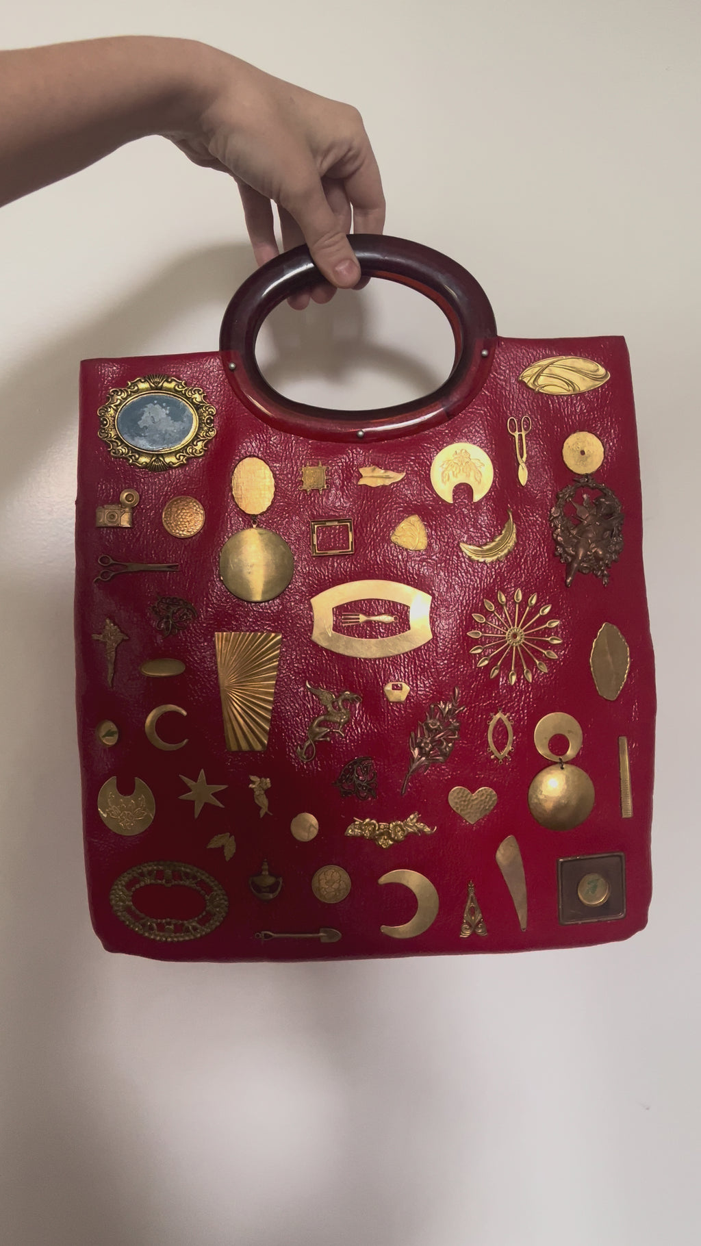 1960s Red Patent Vinyl XL Gathered Charm Bag