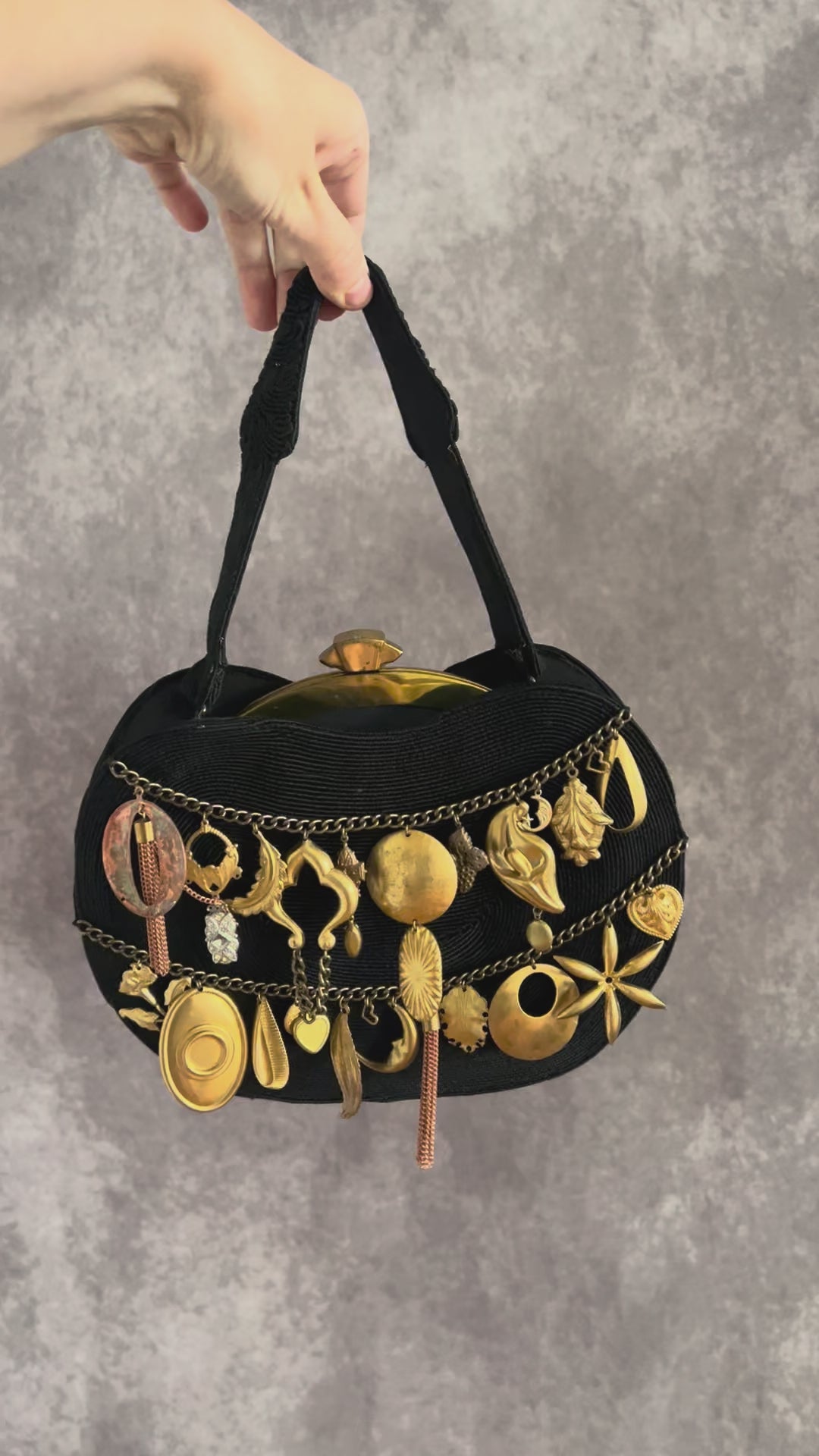 1940s Black Corde Gathered Charm Bag
