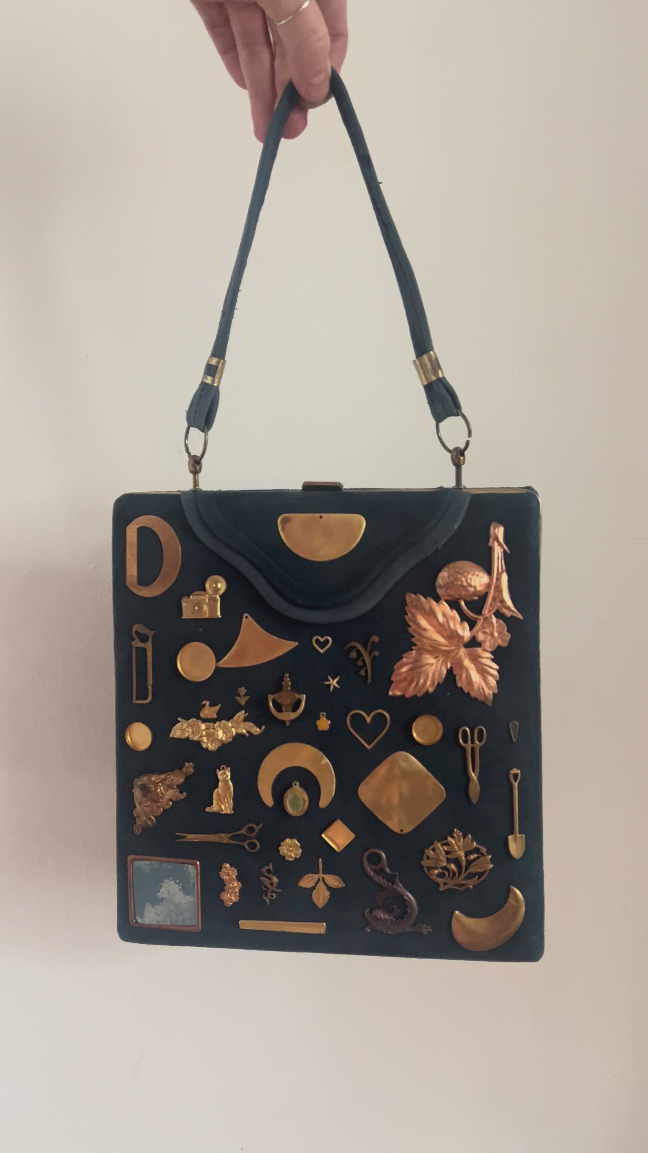 1950s Blue Suede Gathered Charm Bag