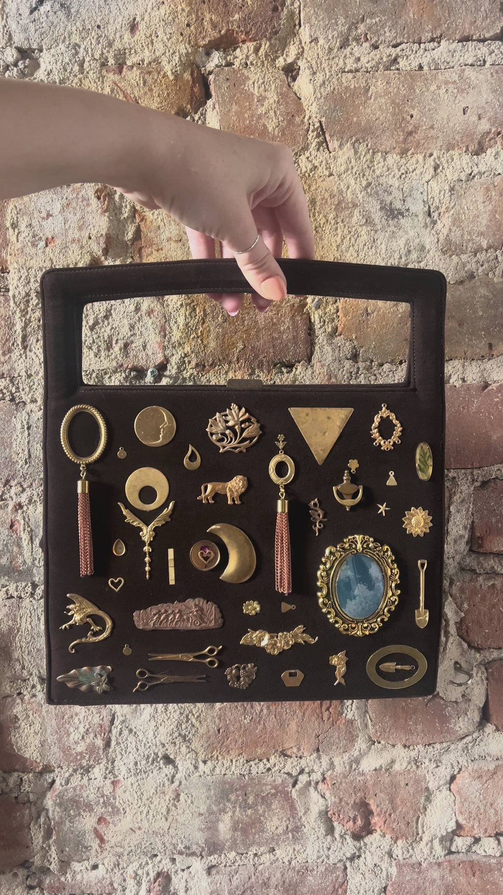 1950s Brown Suede Gathered Charm Bag