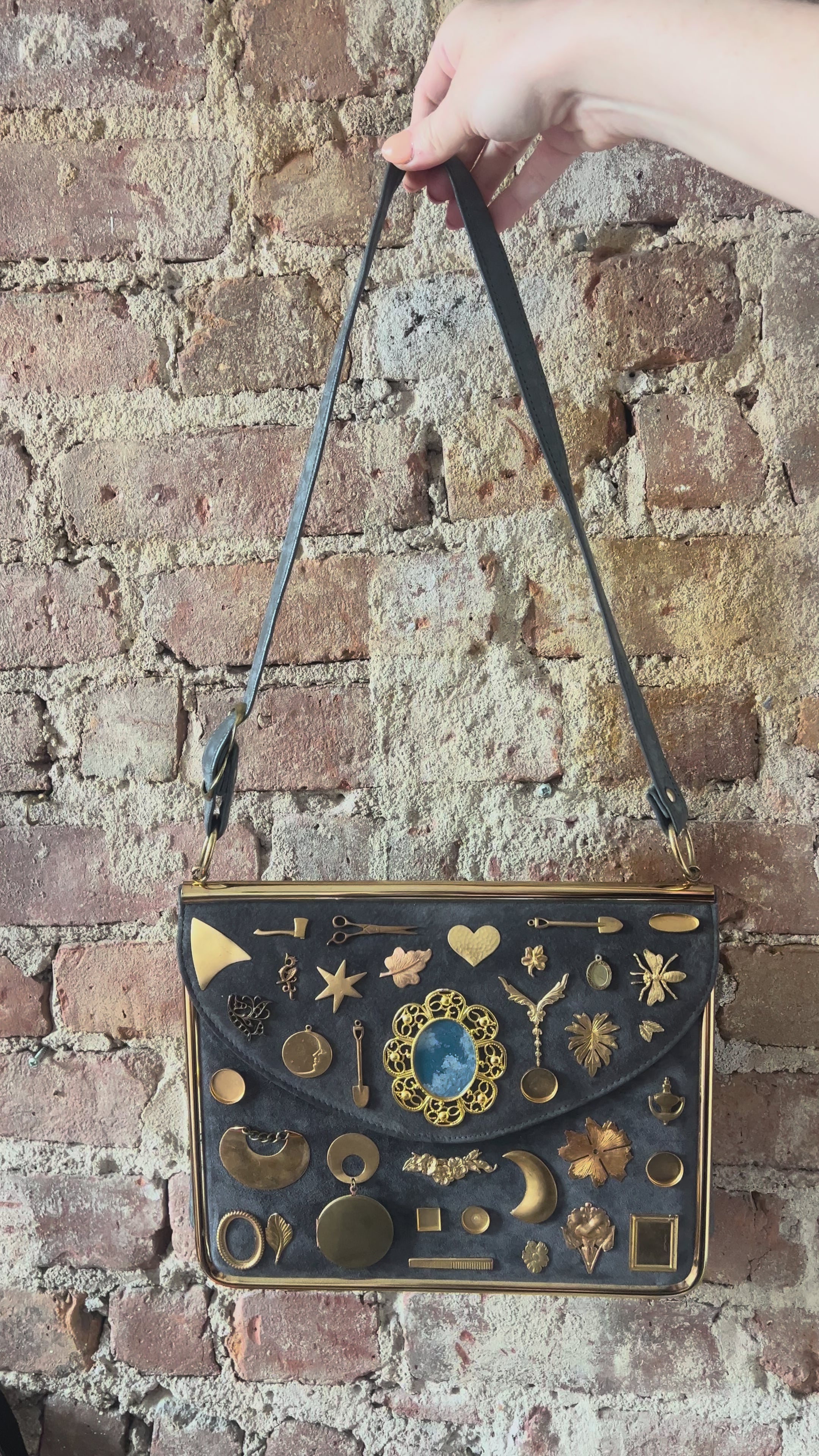 1960s Grey Suede Gathered Charm Bag