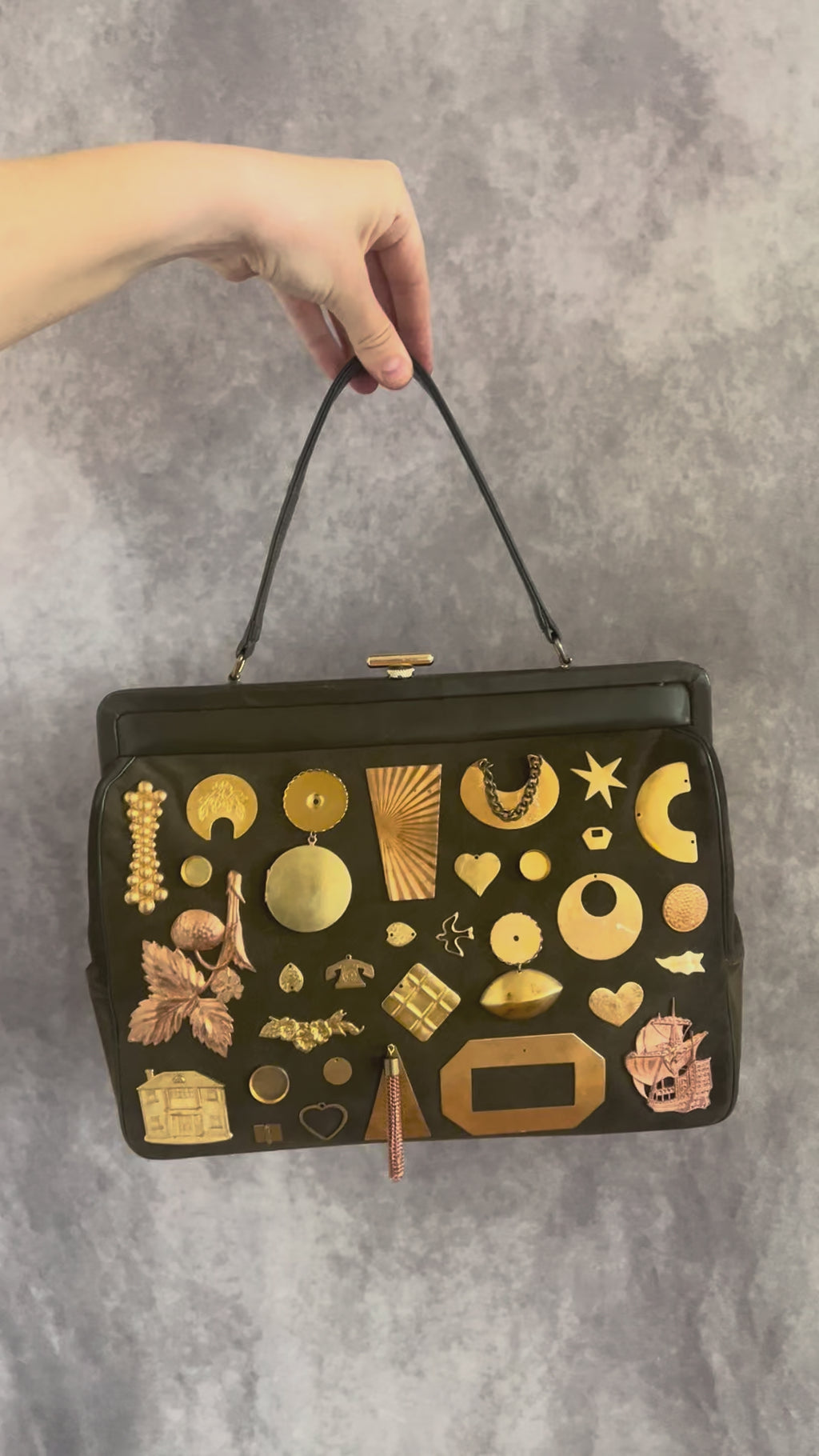 1950s Olive Suede Gathered Charm Bag