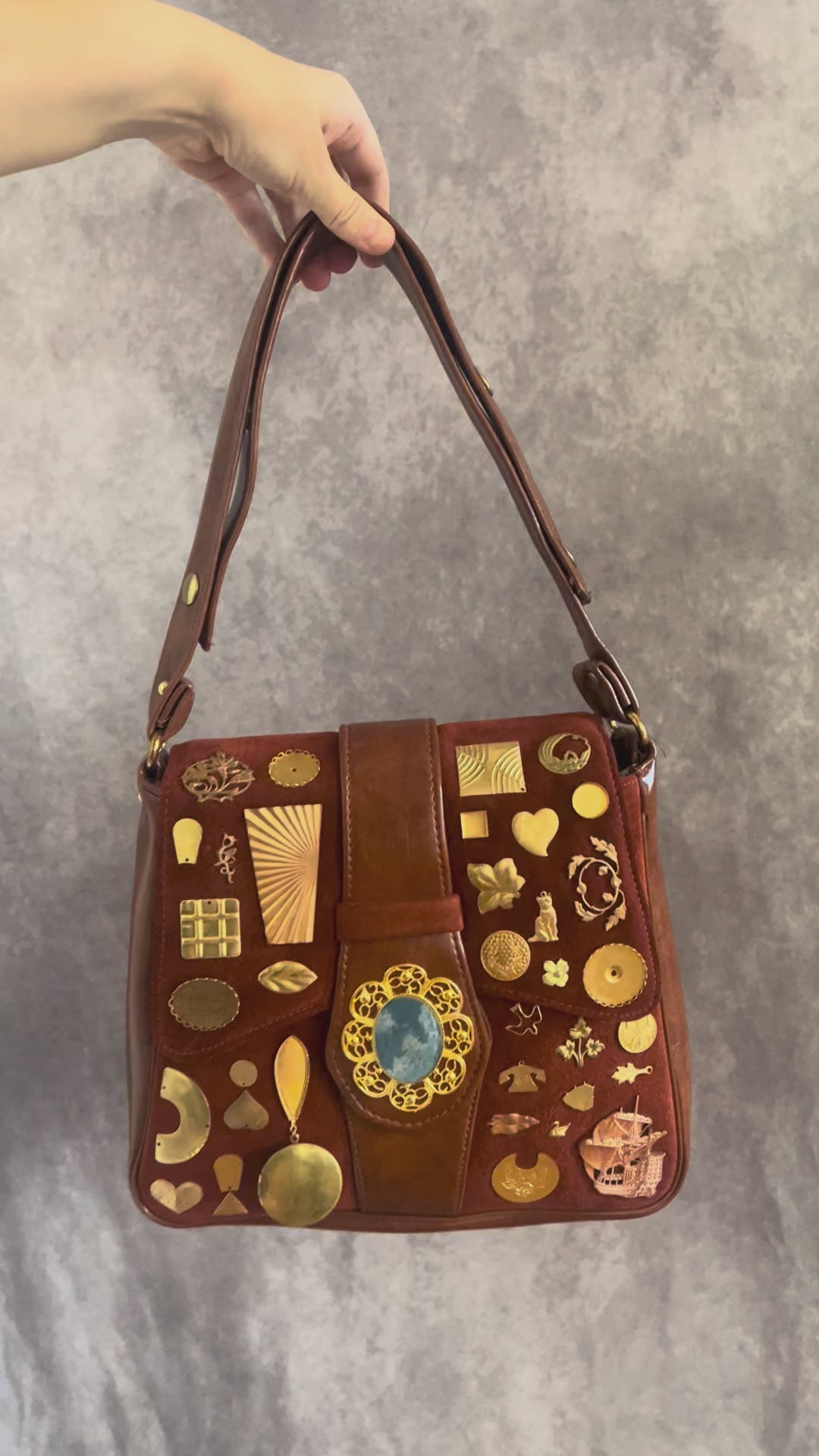 1960s Tan Suede Gathered Charm Bag