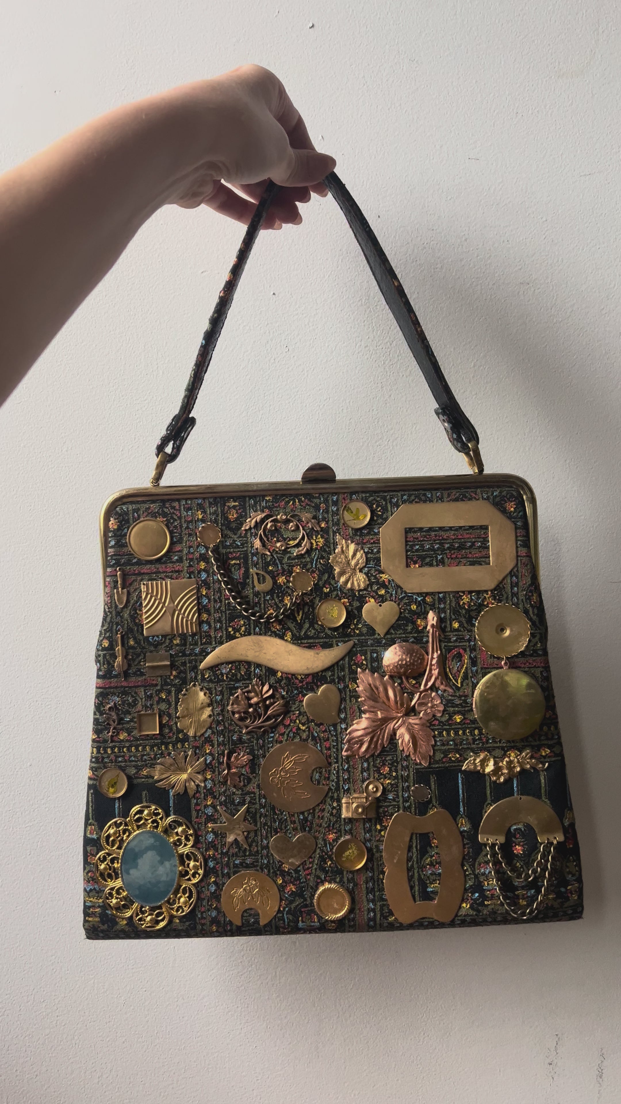 1950s Printed Fabric Gathered Charm Bag
